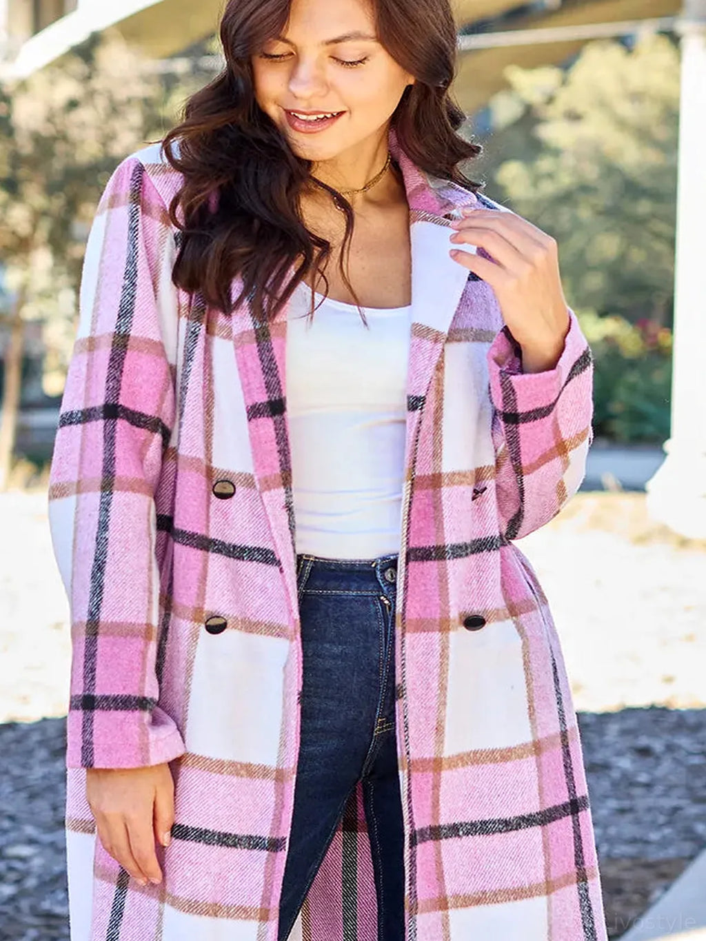 Plaid Button-Up Lapel Collar Coat