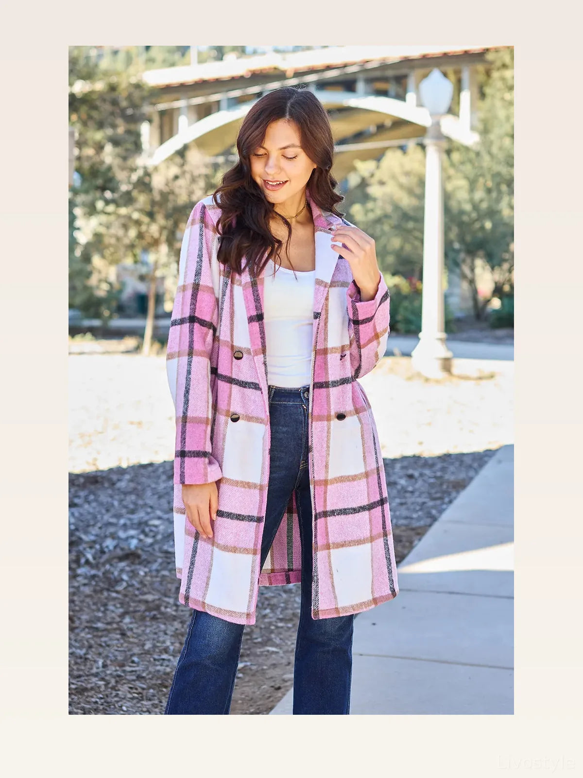 Plaid Button-Up Lapel Collar Coat
