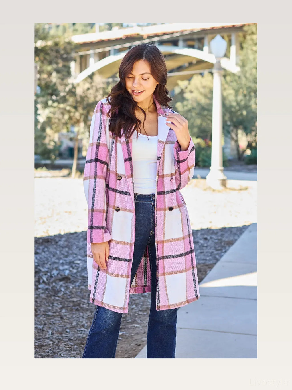 Plaid Button-Up Lapel Collar Coat