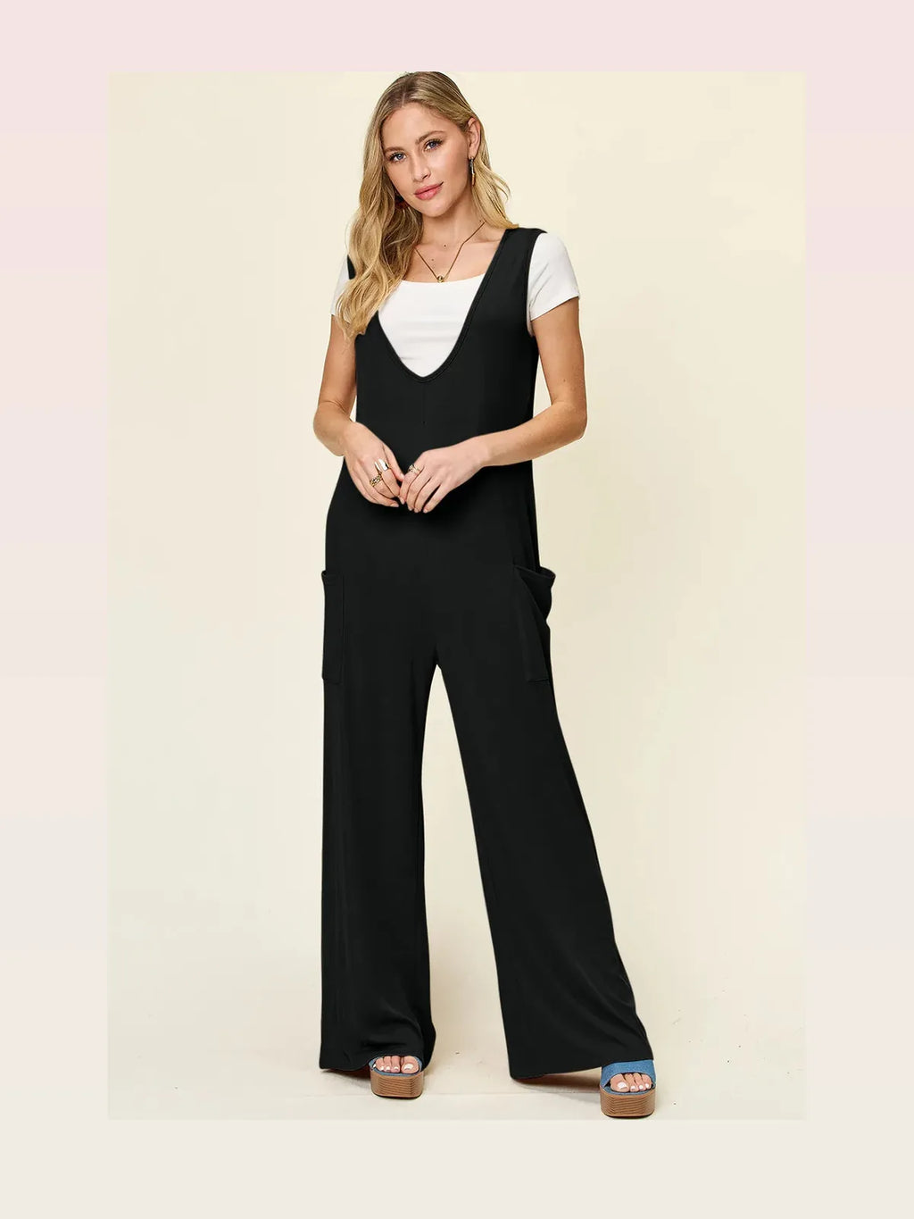 Sleeveless Wide Leg Jumpsuit with Patch Pockets