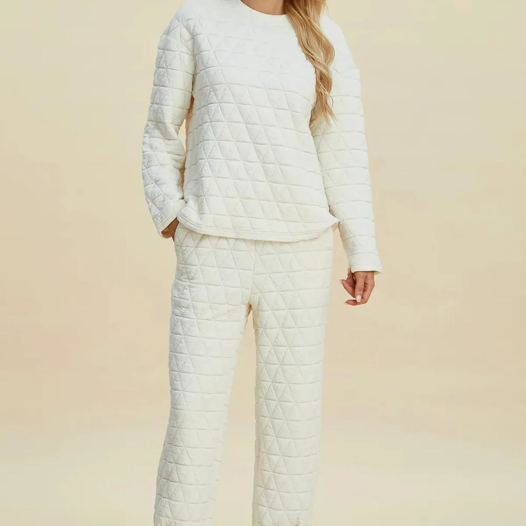 Texture Round Neck Long Sleeve Top and Pants Set
