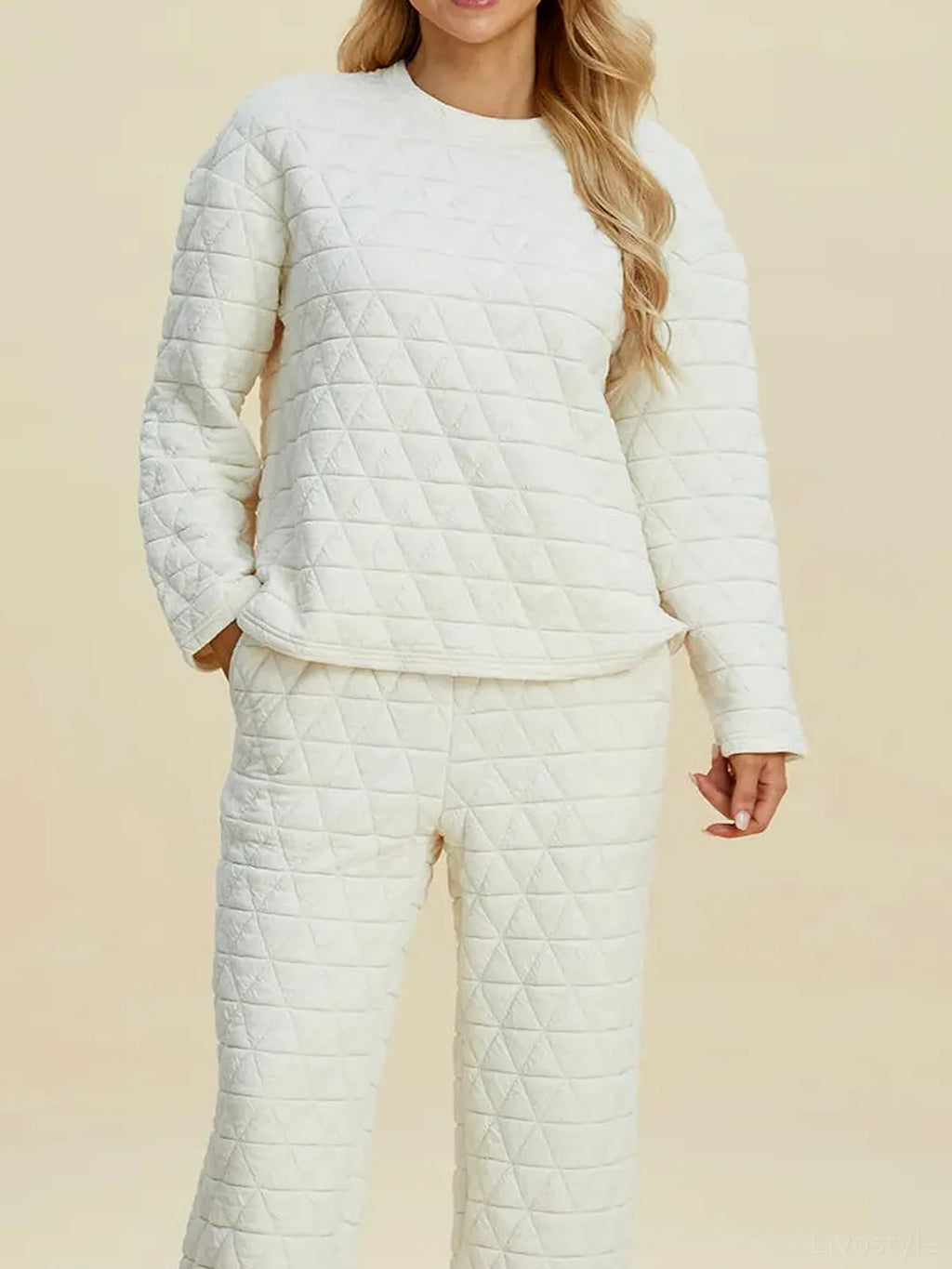 Texture Round Neck Long Sleeve Top and Pants Set