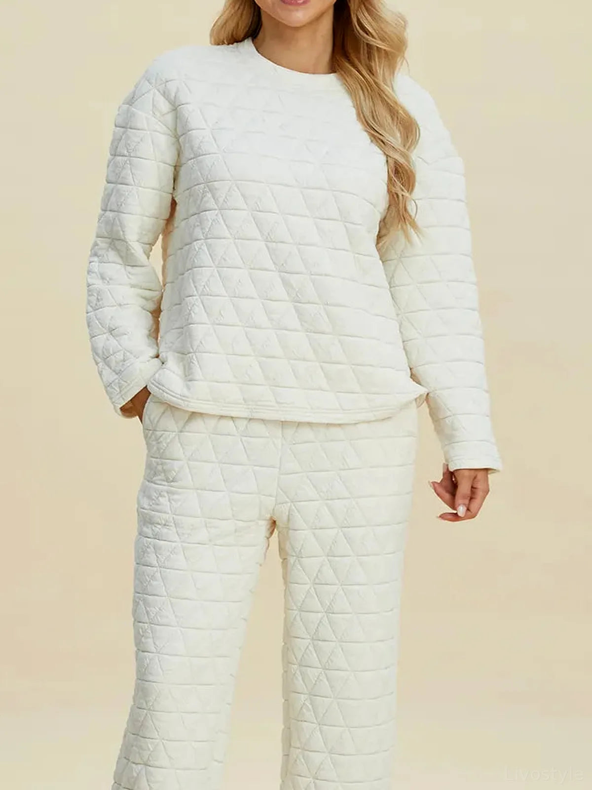 Texture Round Neck Long Sleeve Top and Pants Set