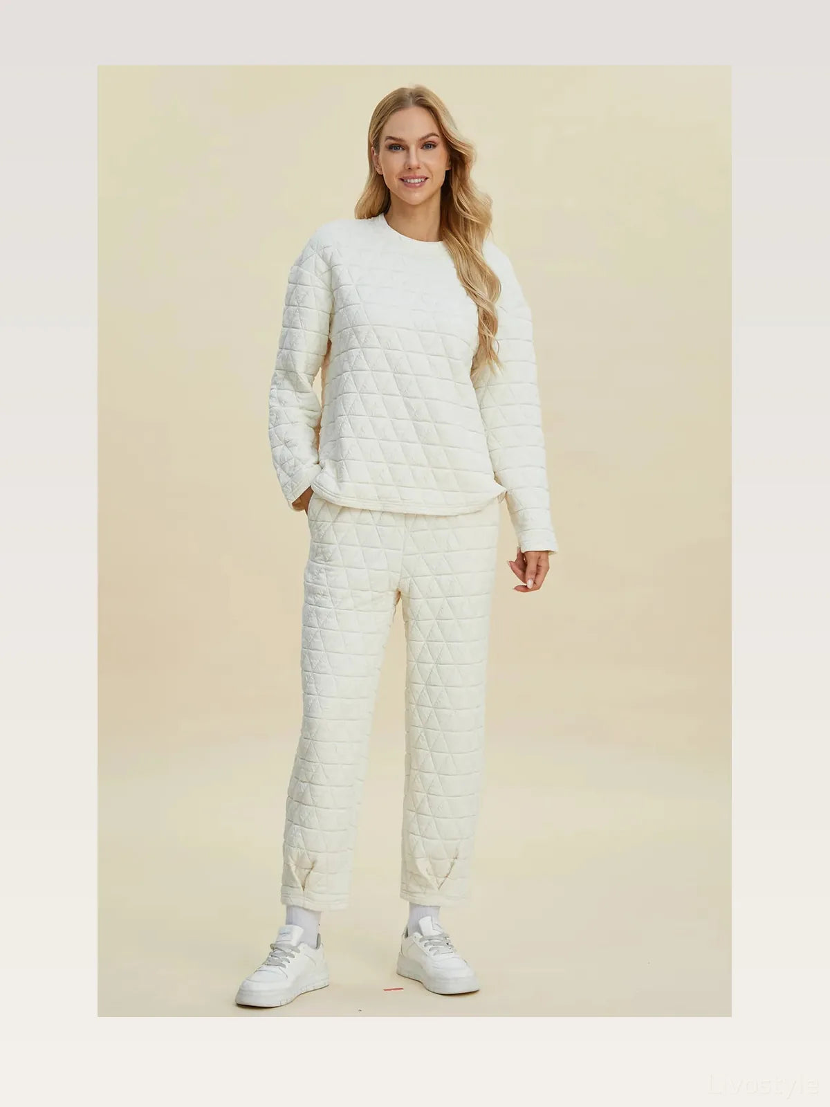 Texture Round Neck Long Sleeve Top and Pants Set