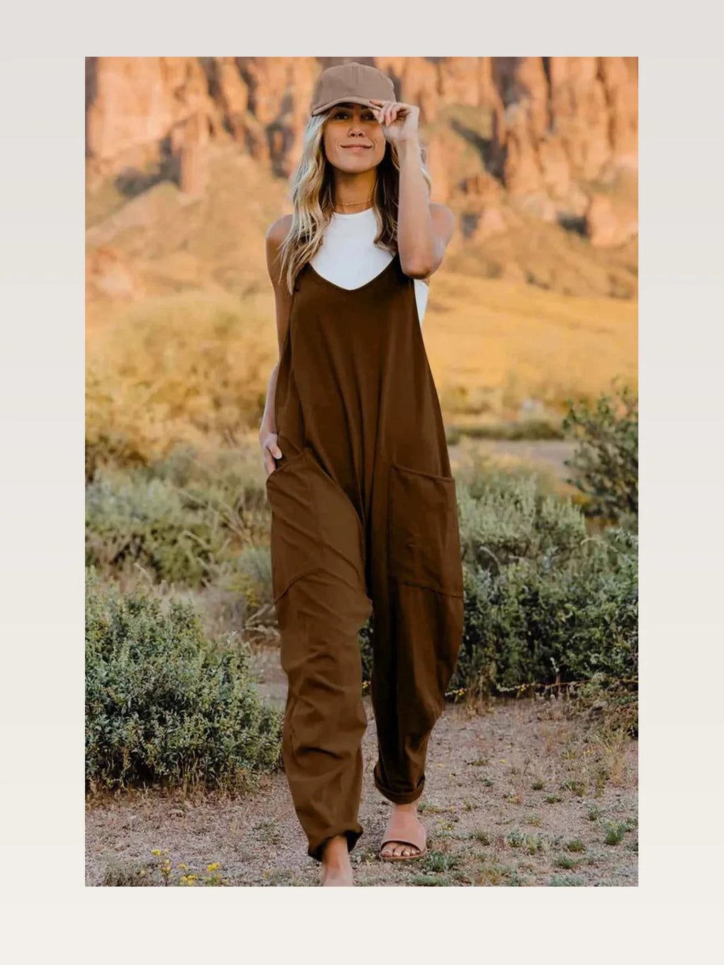 V-Neck Sleeveless Stretch Jumpsuit with Side Pockets