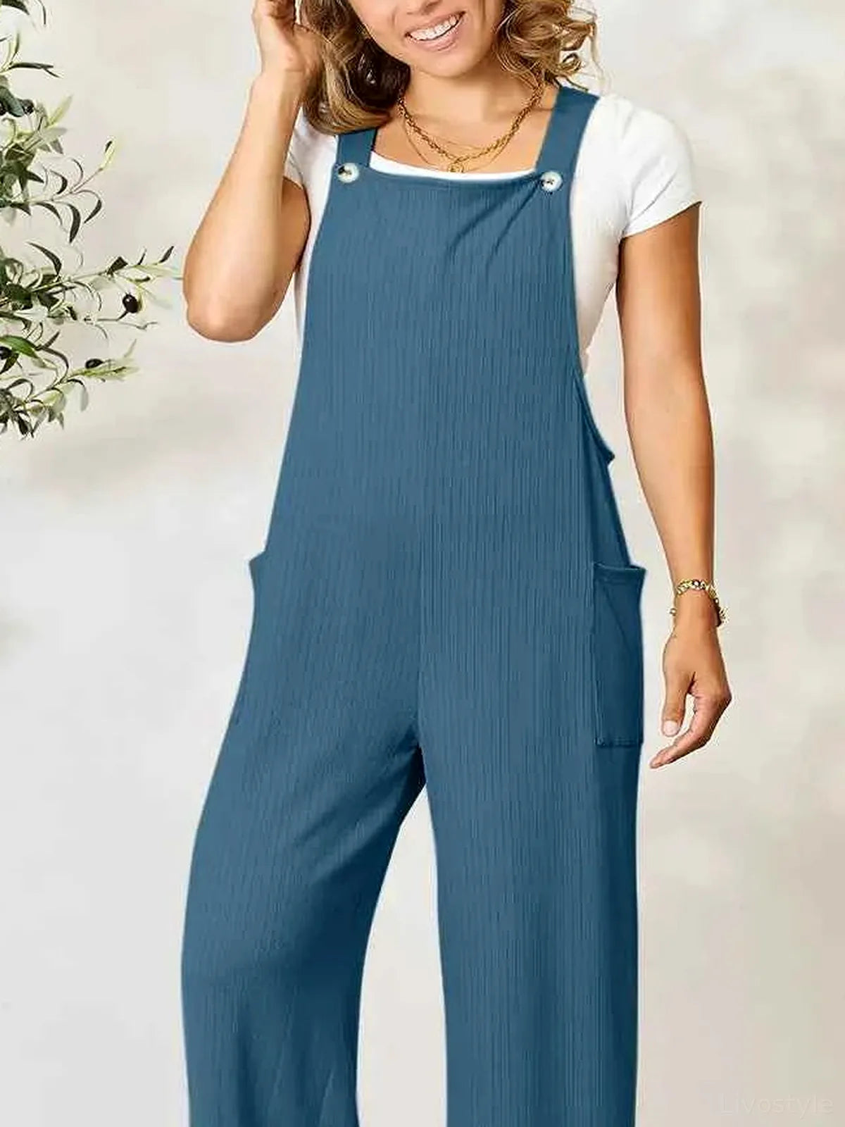 Full-Length Wide Strap Overalls with Pockets