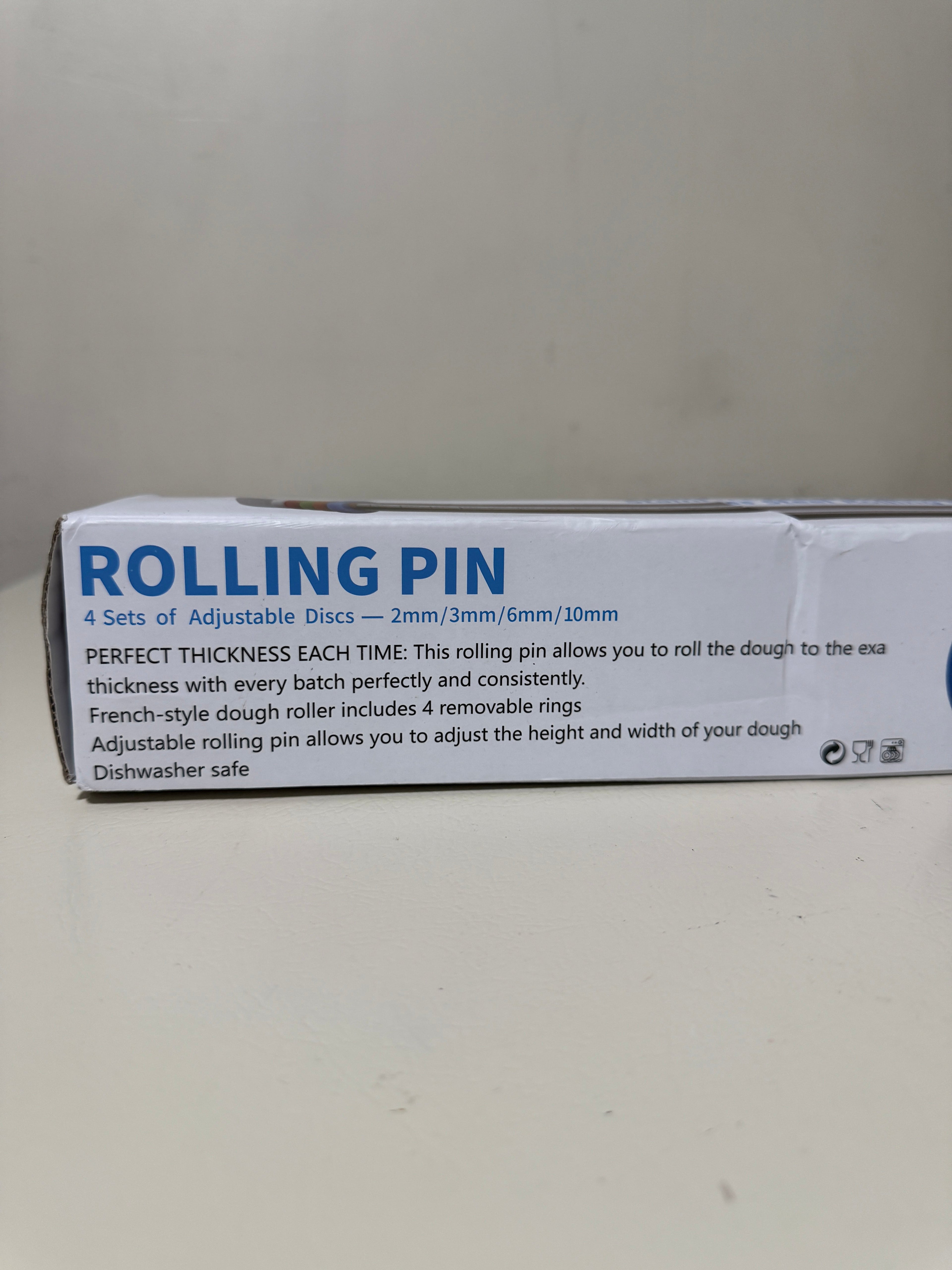 Adjustable Stainless Steel Rolling Pin 17 in with 4 Thickness Discs, Engraved Scale