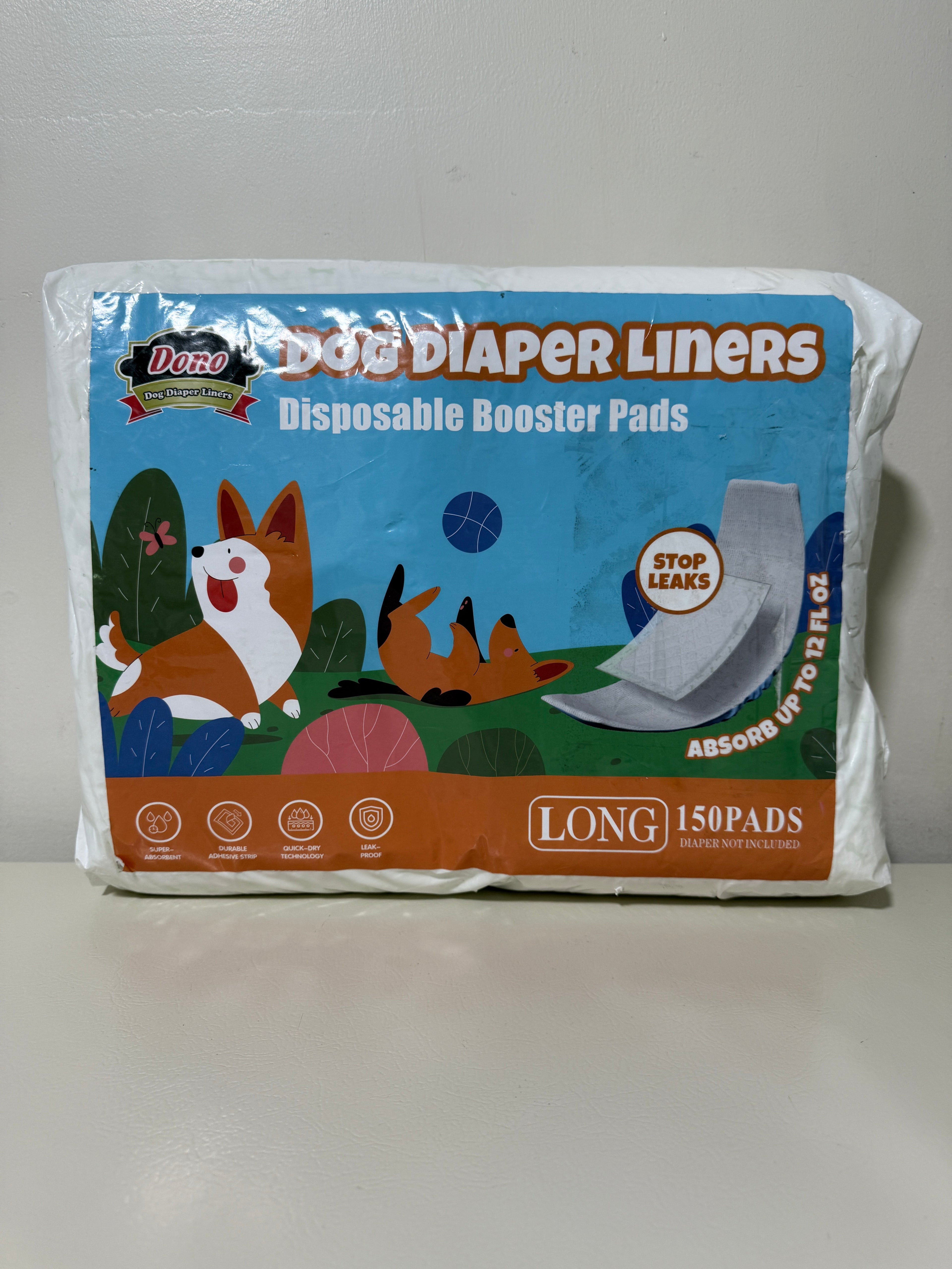 Dog Diaper Liners Long 150 ct, Disposable Booster Pads for Male and Female Dogs