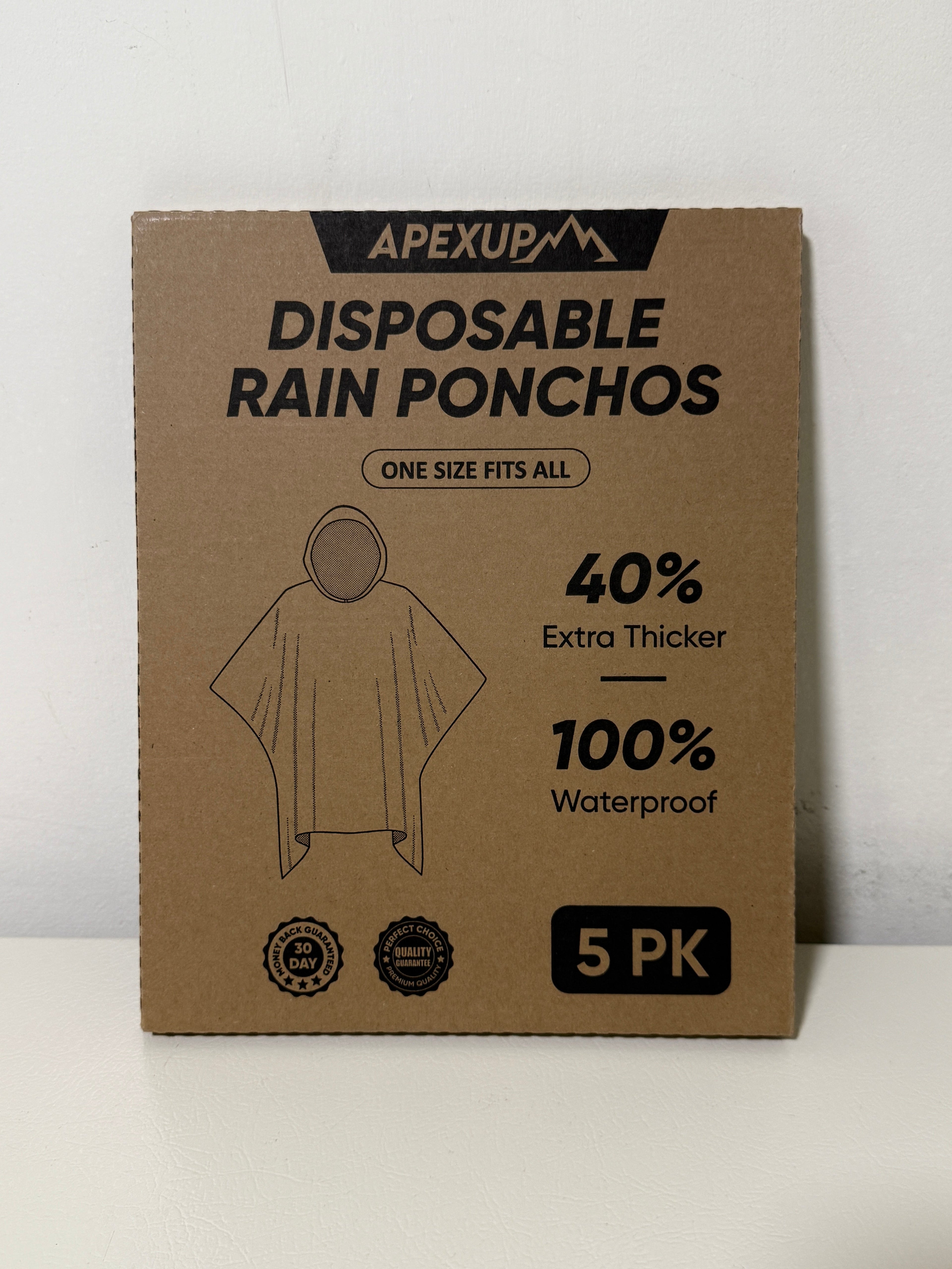 Disposable Rain Ponchos, Clear, 5 Pack, Hooded, One Size Fits Most