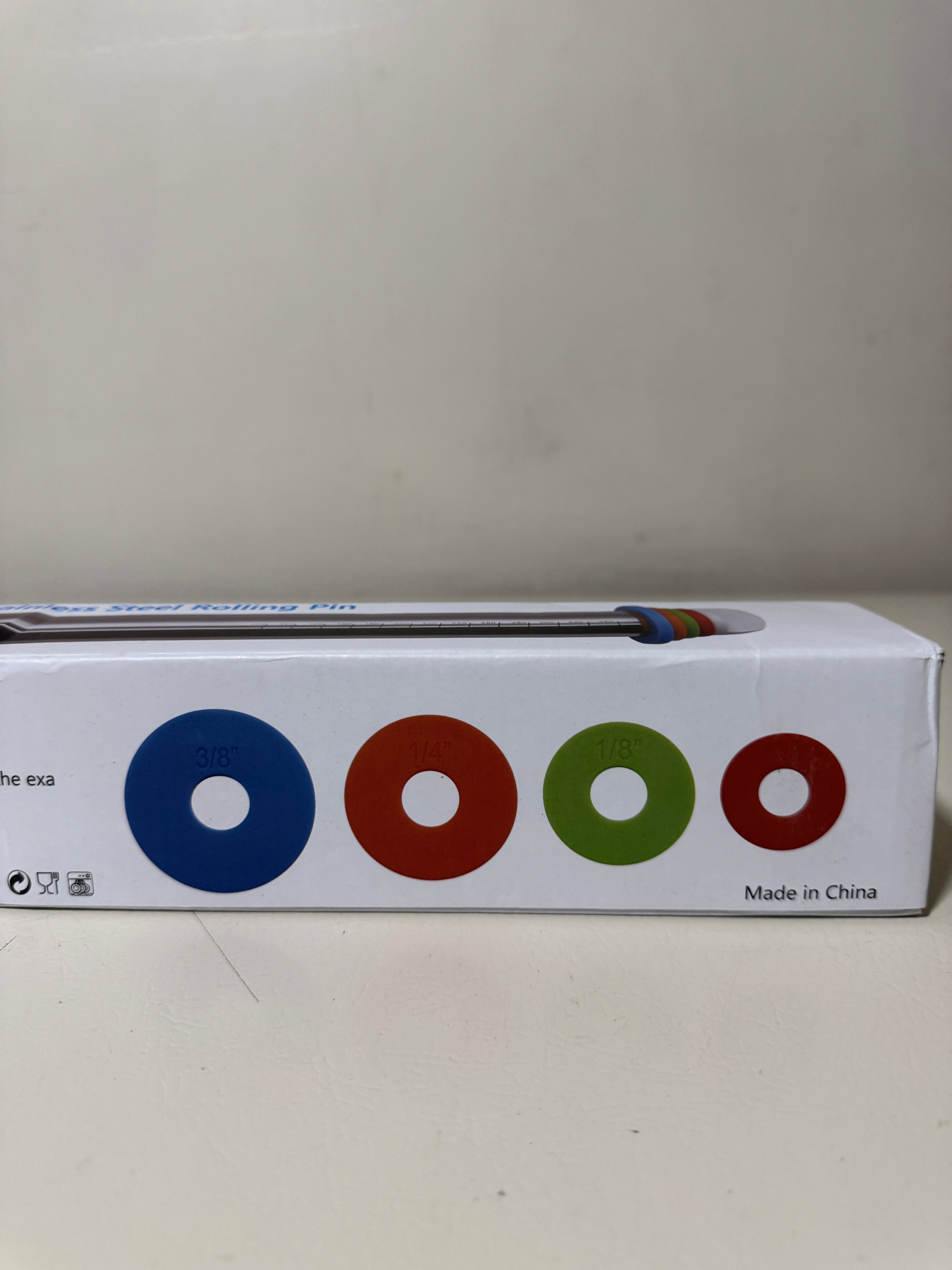Adjustable Stainless Steel Rolling Pin 17 in with 4 Thickness Discs, Engraved Scale