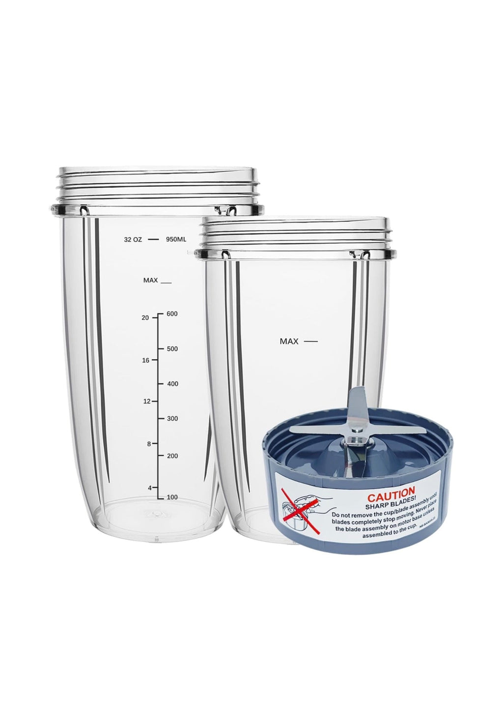 Blender Replacement Parts 3 pc, 32 oz and 24 oz Cups with Extractor Blade, Fits 600W and 900W