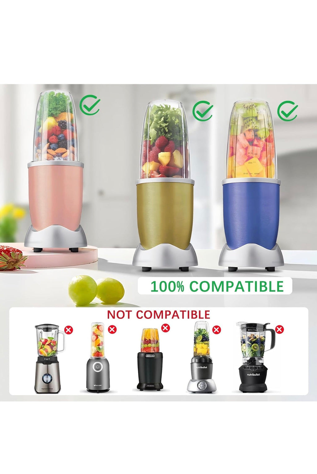 Blender Replacement Parts 3 pc, 32 oz and 24 oz Cups with Extractor Blade, Fits 600W and 900W