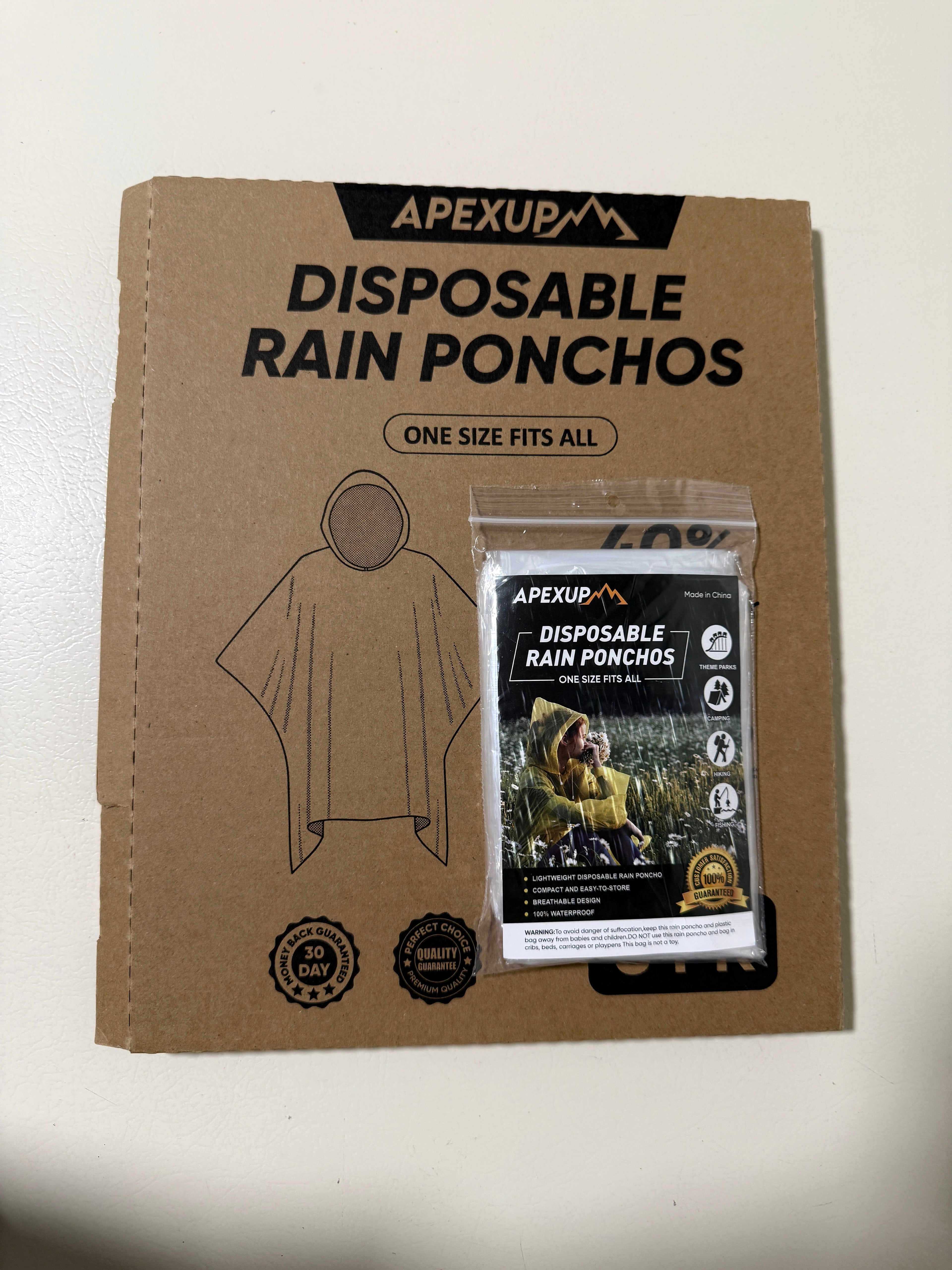Disposable Rain Ponchos, Clear, 5 Pack, Hooded, One Size Fits Most