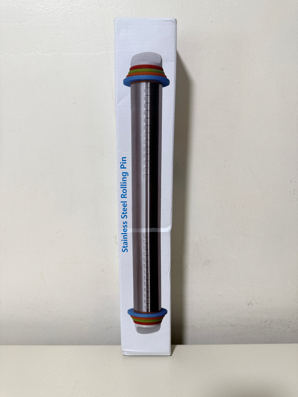 Adjustable Stainless Steel Rolling Pin 17 in with 4 Thickness Discs, Engraved Scale
