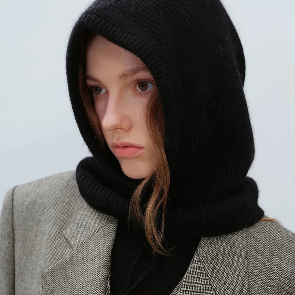 Drawstring Hooded Thermal Knit Balaclava Hat