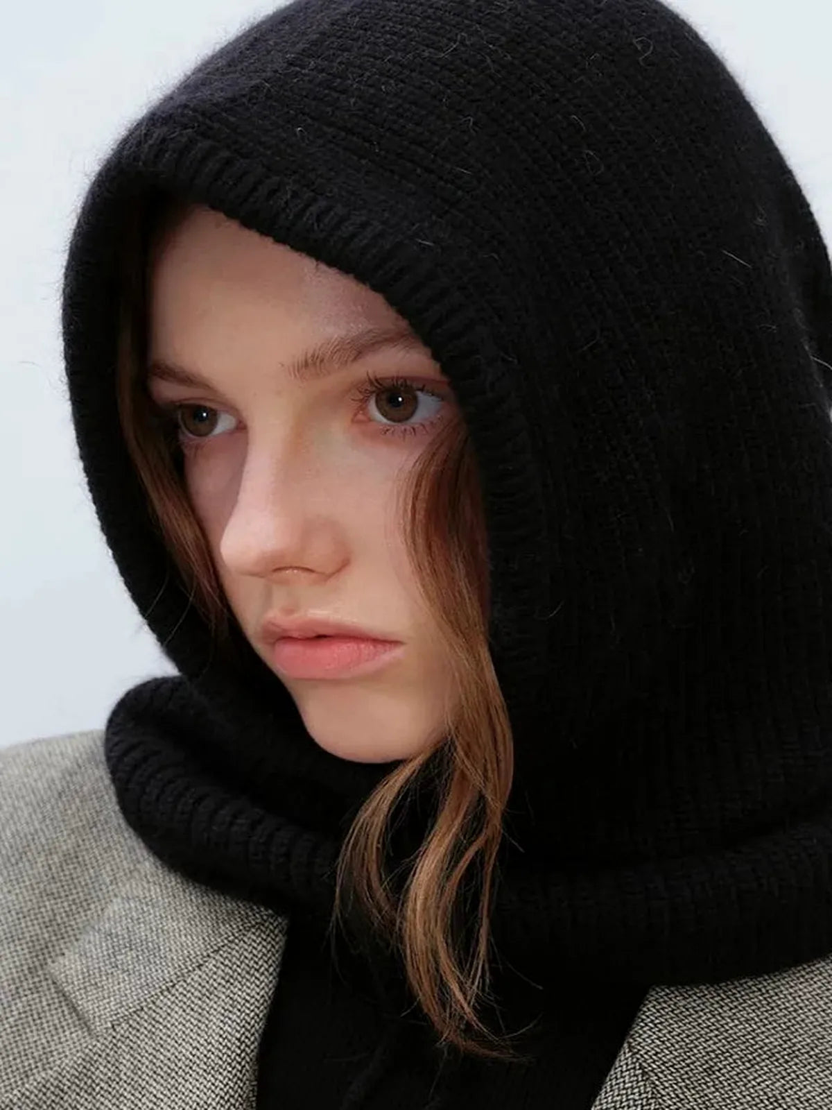 Drawstring Hooded Thermal Knit Balaclava Hat