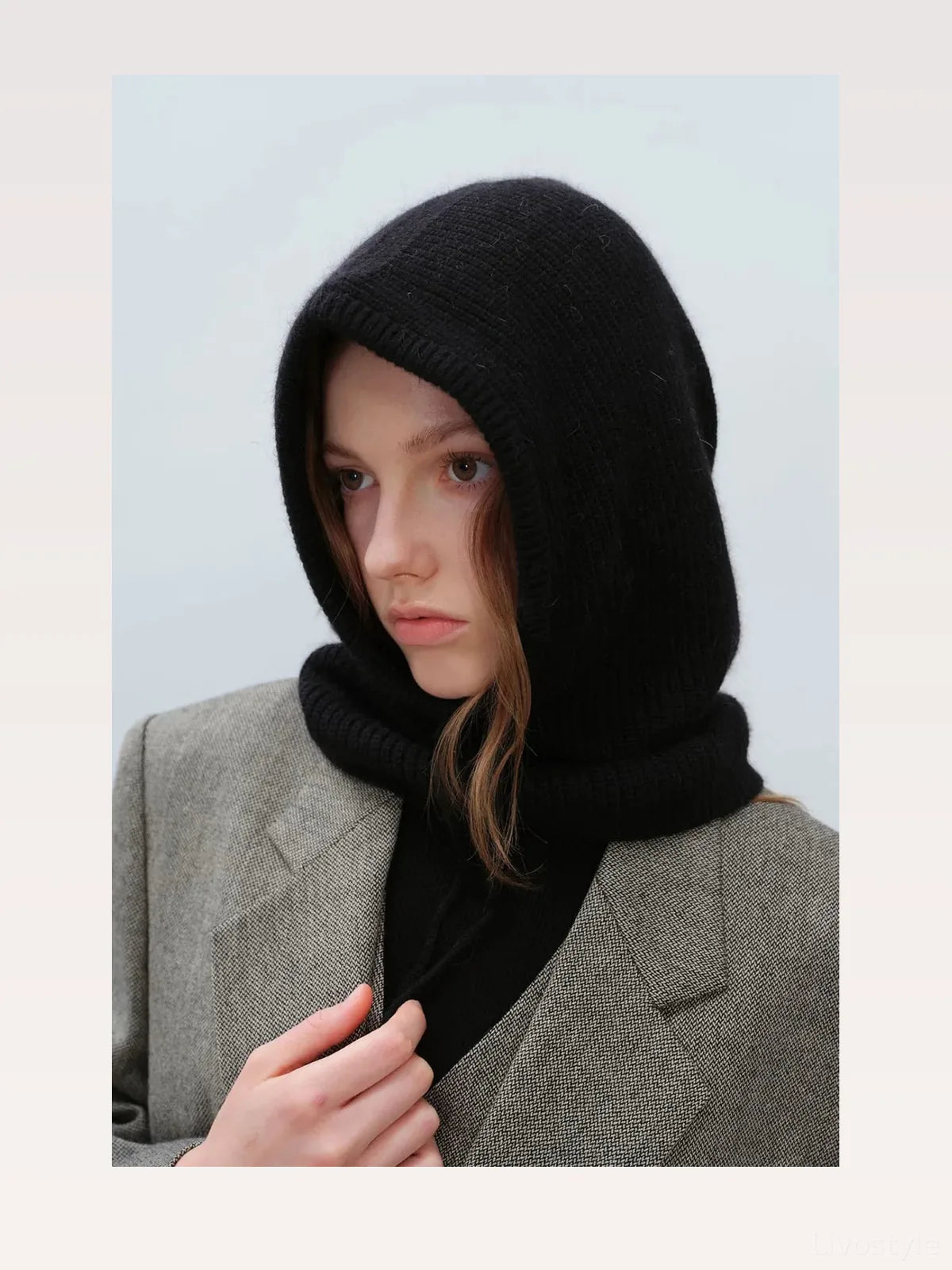 Drawstring Hooded Thermal Knit Balaclava Hat
