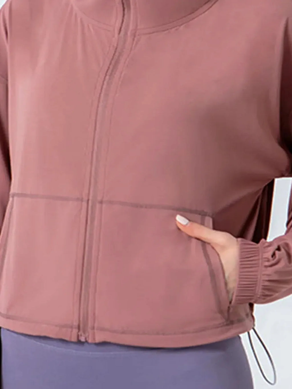 Drawstring Zip-Up Cropped Dropped Shoulder Active Jacket