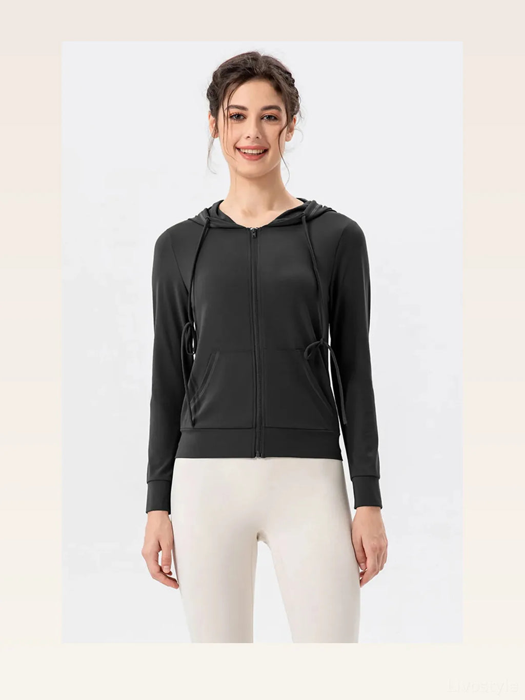 Drawstring Zip-Up Hooded Active Jacket