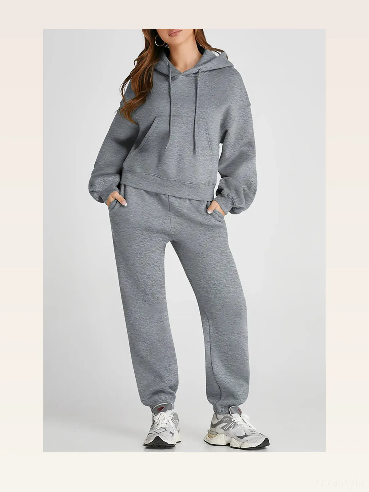 Gray Dropped Shoulder Hooded Top and Pants Active Set