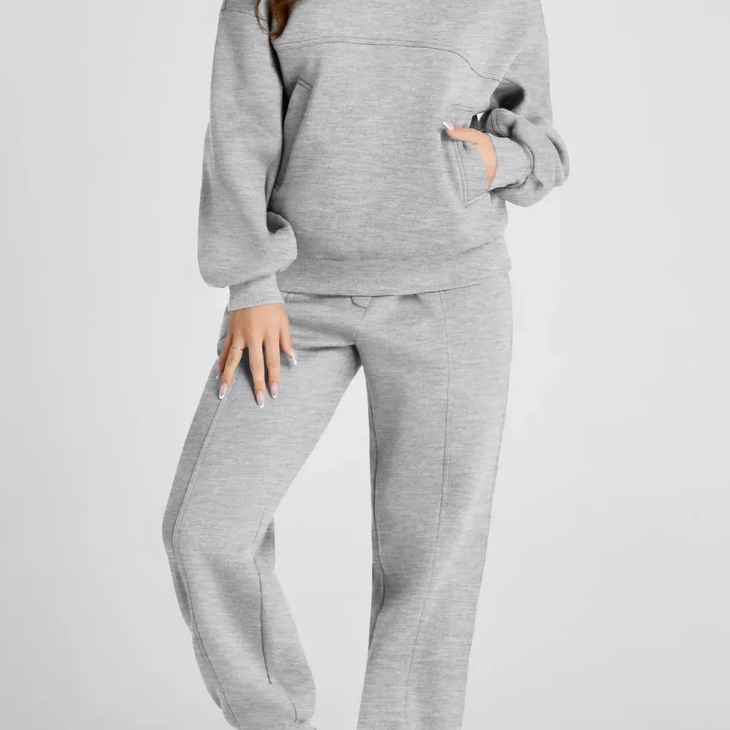 Gray Dropped Shoulder Hoodie and Pants Active Set
