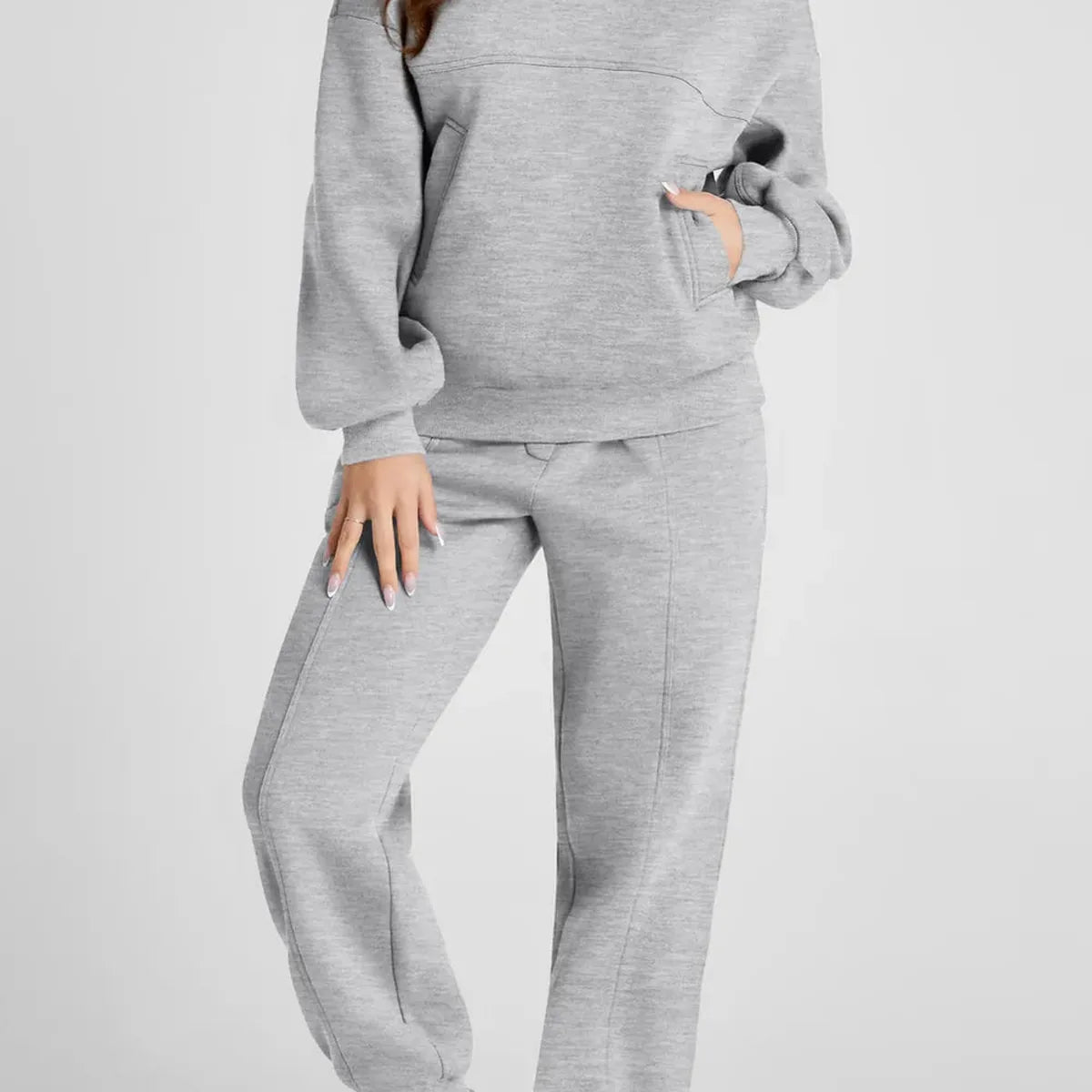 Gray Dropped Shoulder Hoodie and Pants Active Set