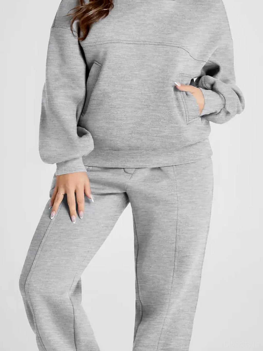 Gray Dropped Shoulder Hoodie and Pants Active Set