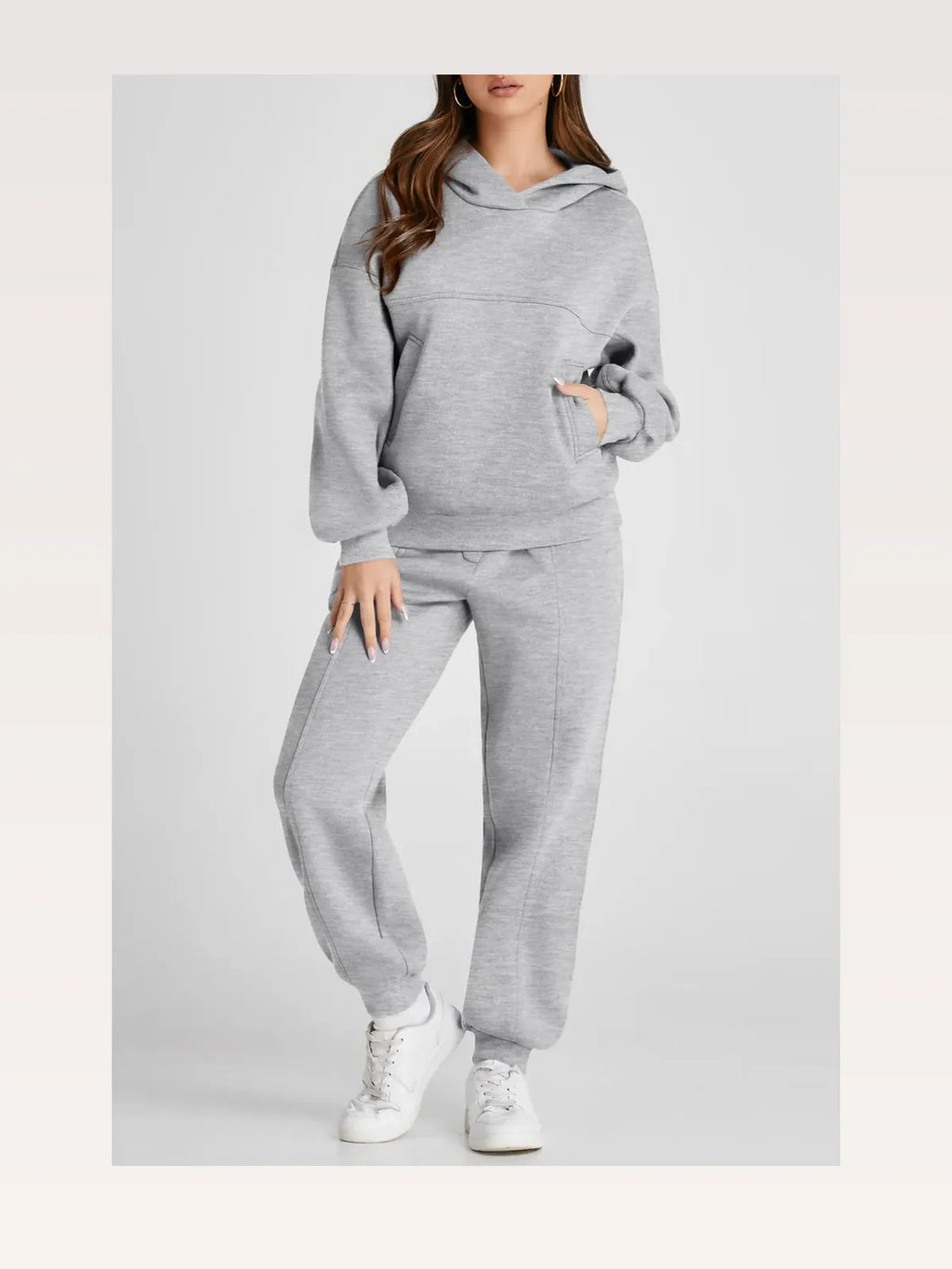 Gray Dropped Shoulder Hoodie and Pants Active Set