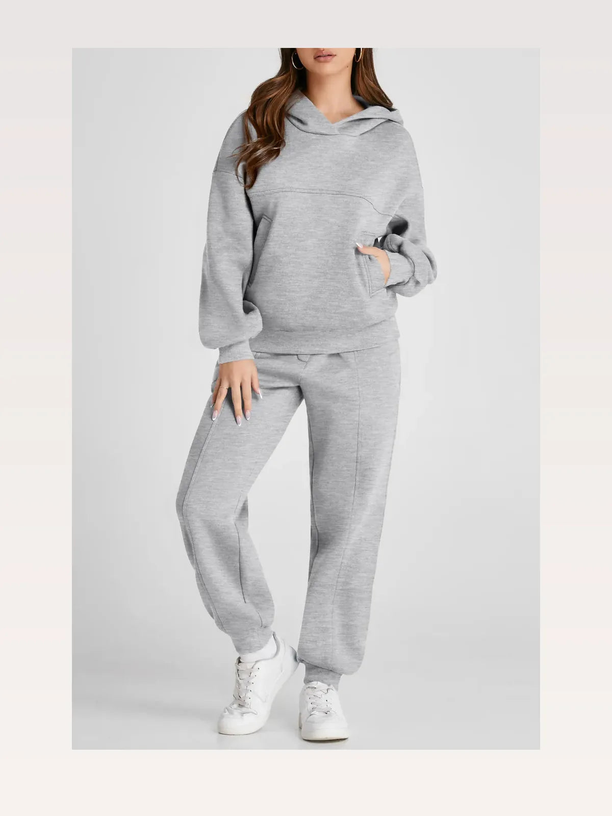 Gray Dropped Shoulder Hoodie and Pants Active Set