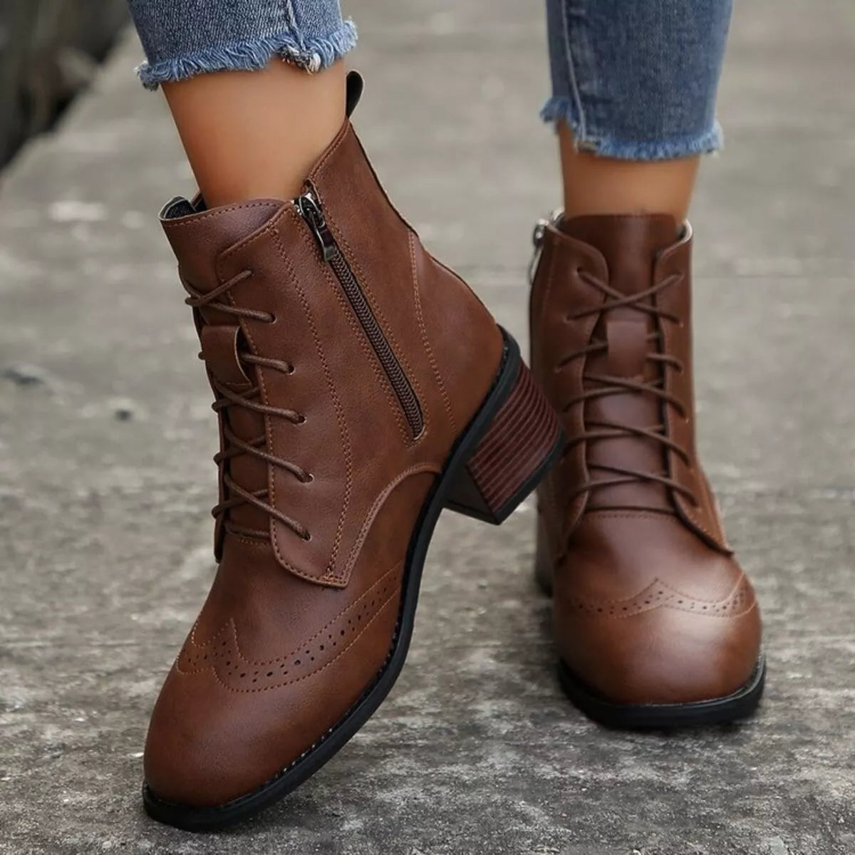 Lace-Up Ankle Boots with Zipper