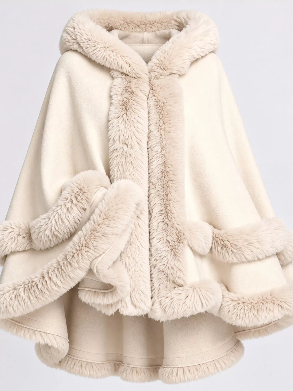 Faux Fur Trimmed Hooded Cape