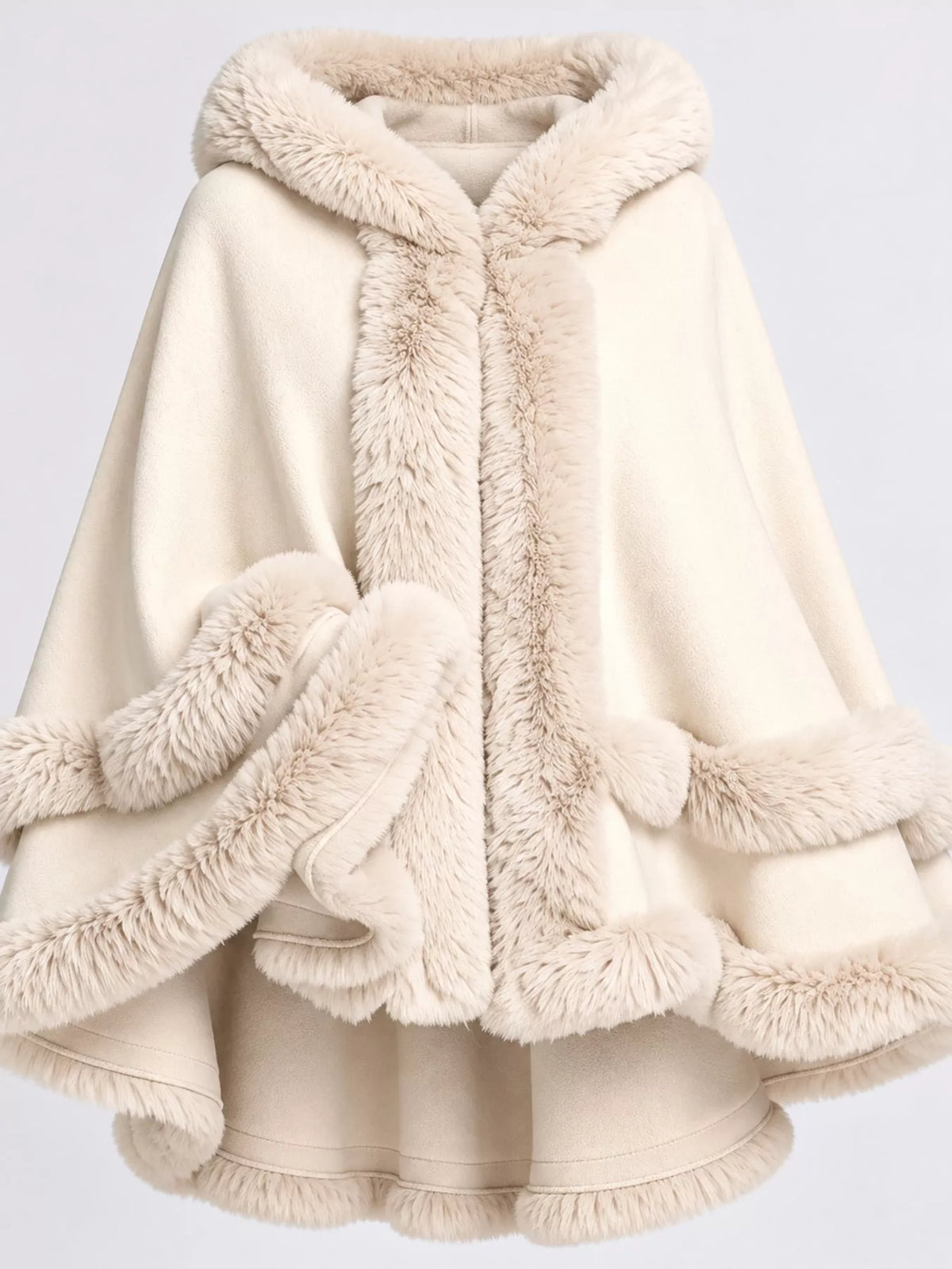 Faux Fur Trimmed Hooded Cape