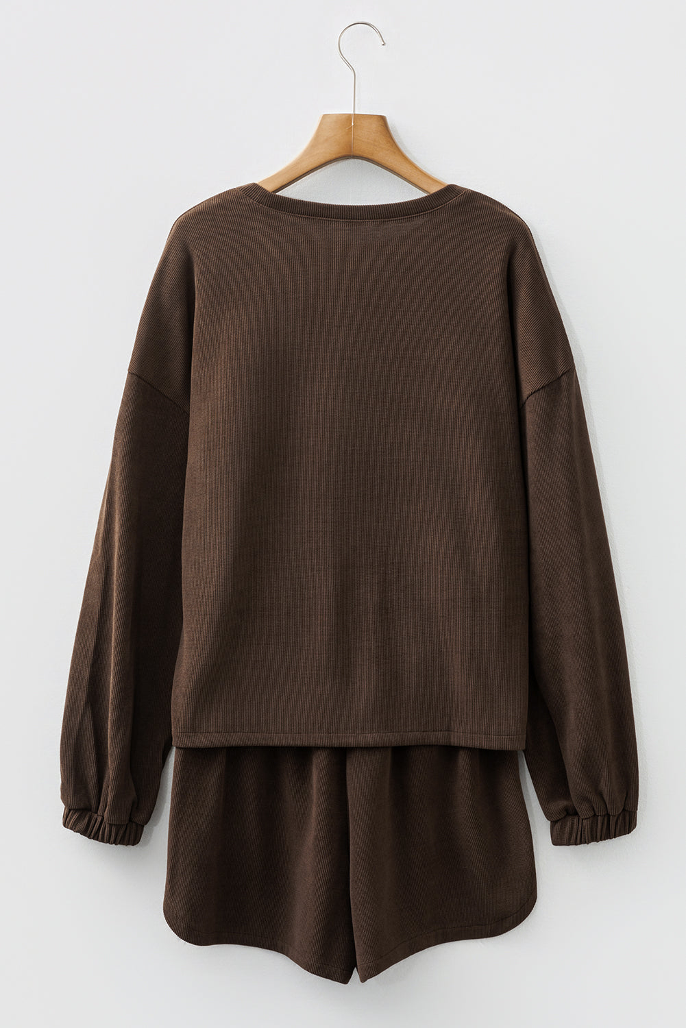 Solid Textured Knit Pullover and Shorts Set