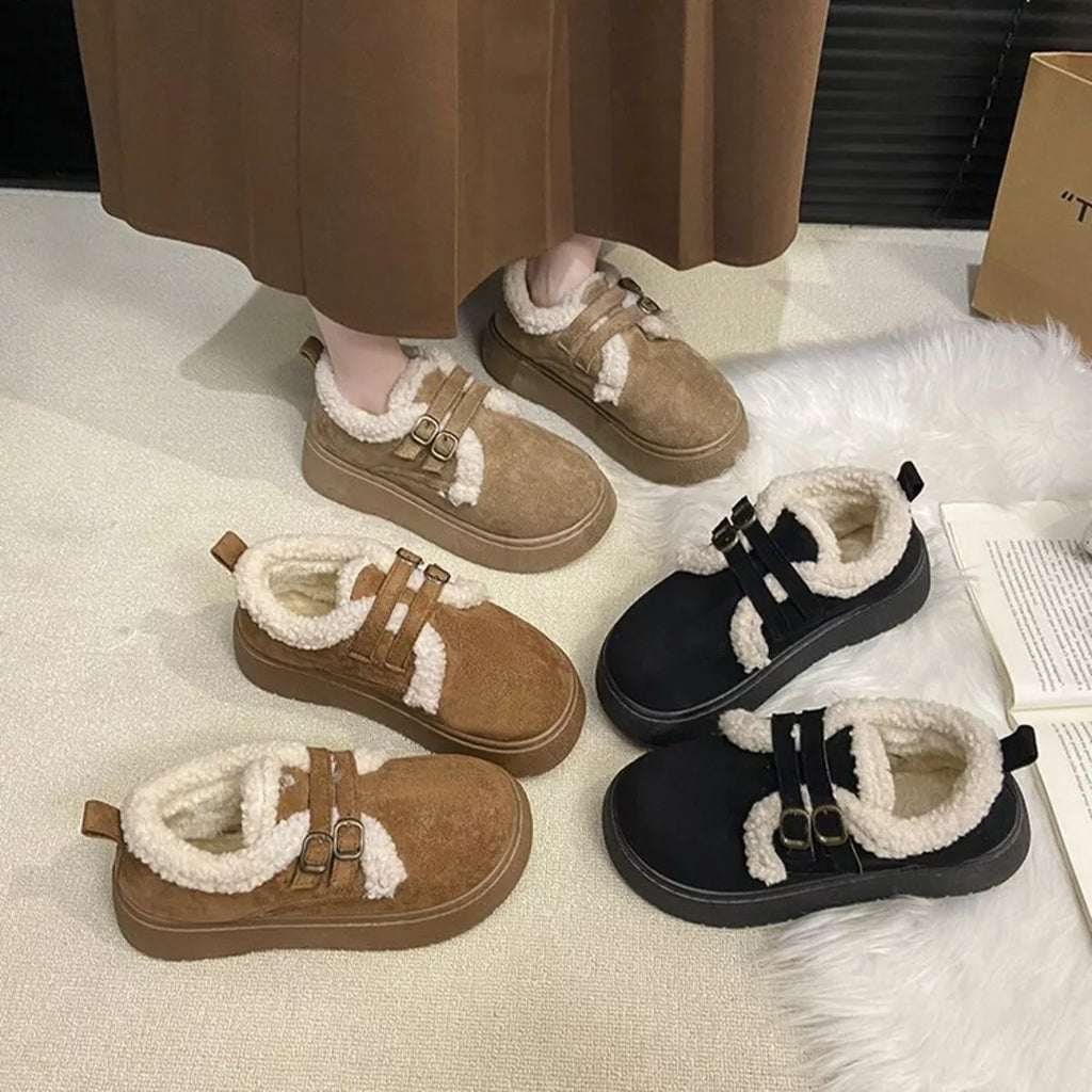 Double Buckle Fur-Lined Winter Ankle Boots