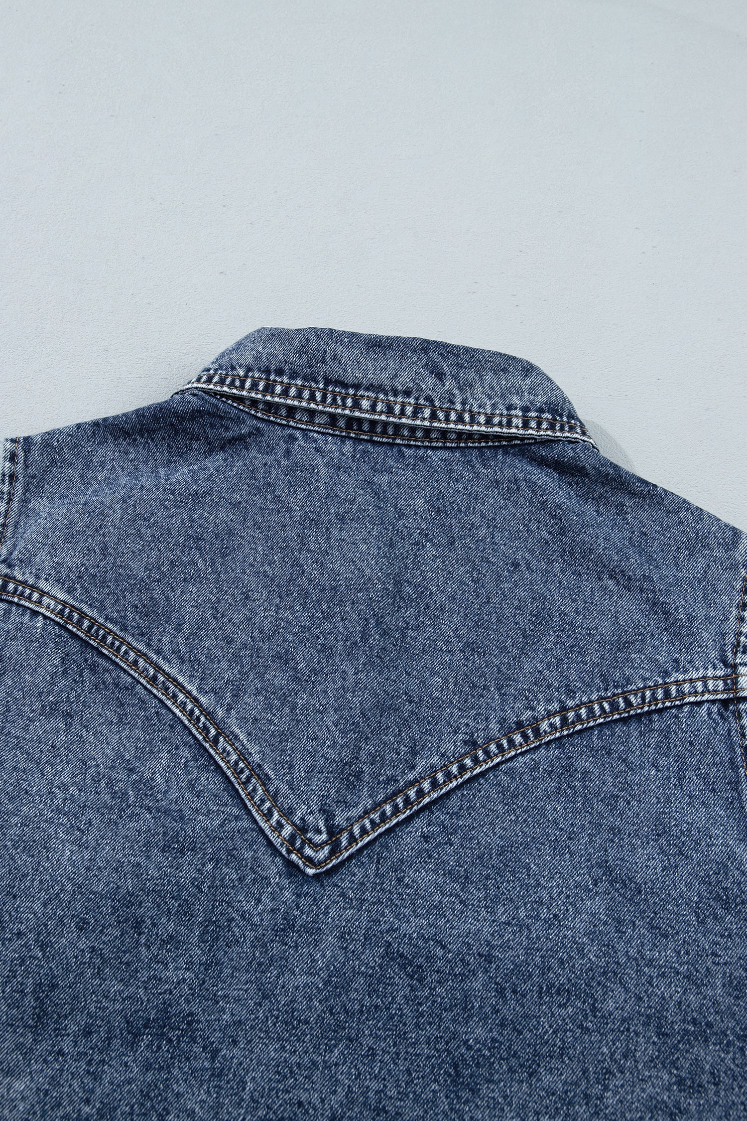 Ashleigh Blue Solid Denim Button Front Pocket Sleeveless Cowboy Vest
