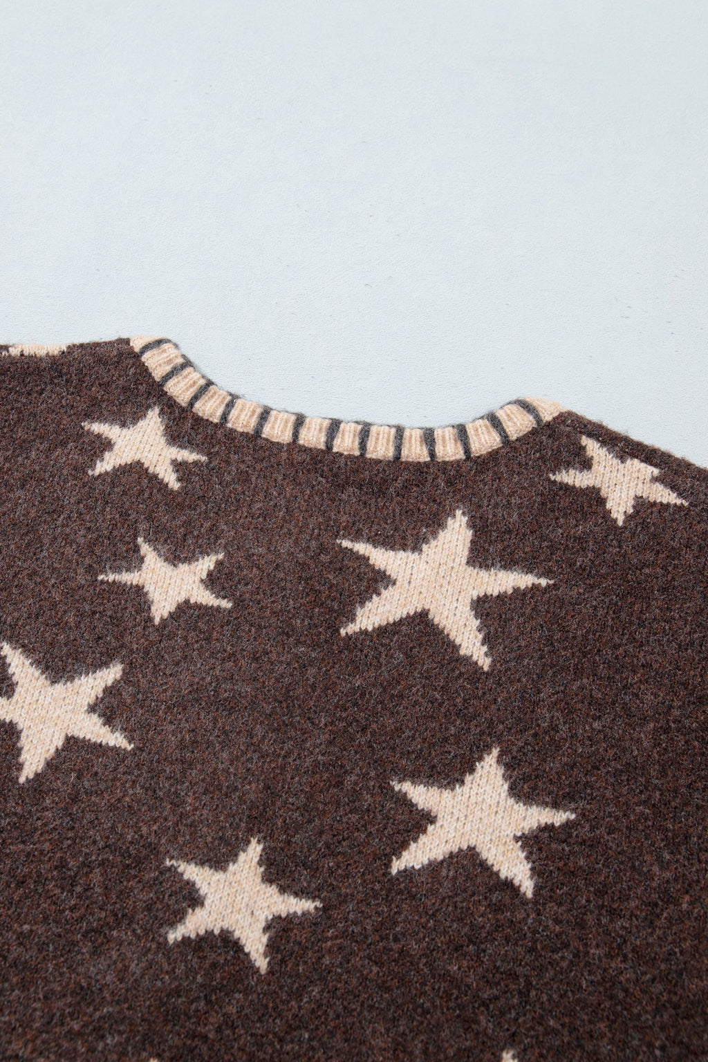 Brown Stars Pattern Colorblock Long Sleeve Shift Cardigan