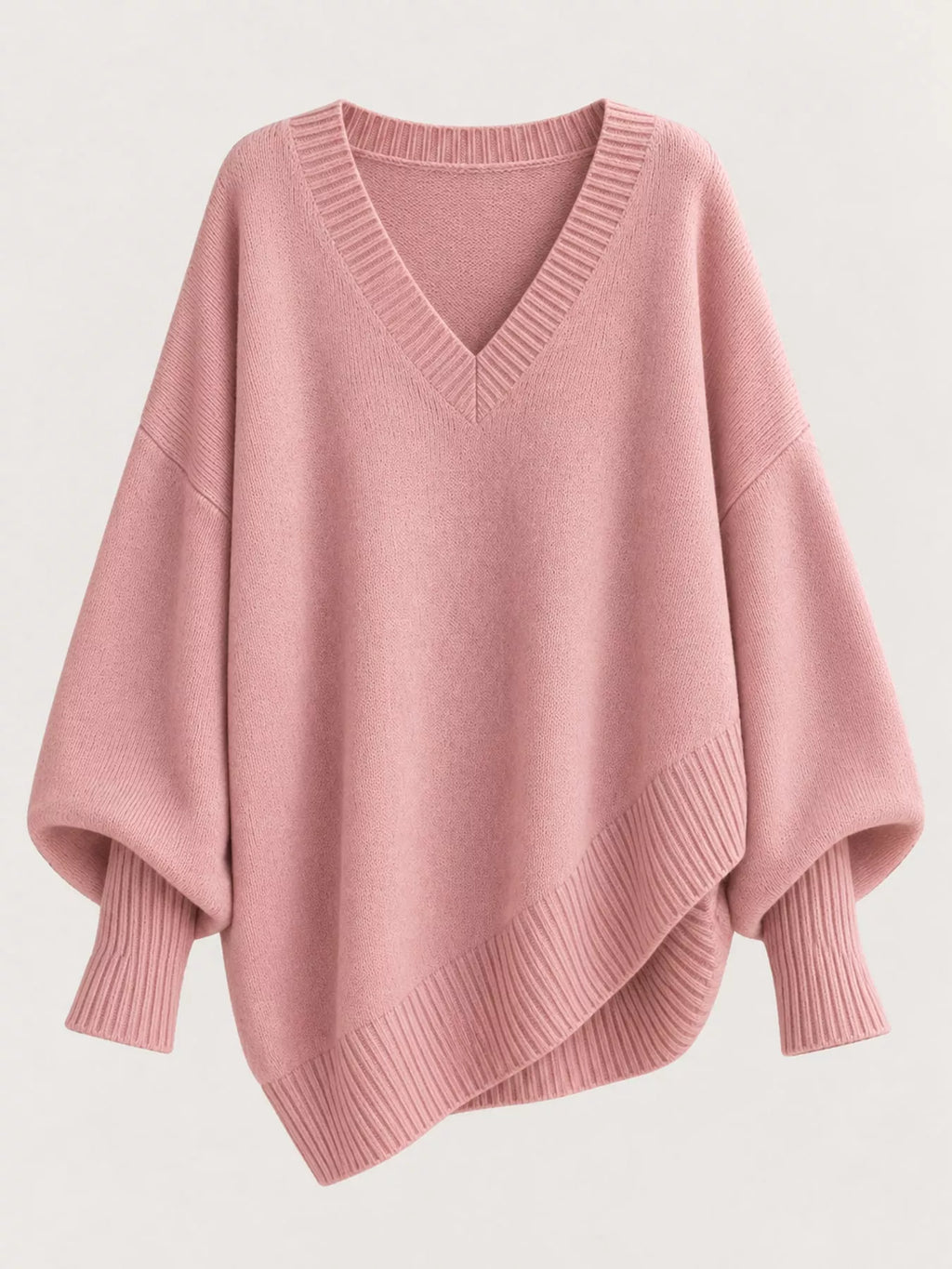Full Size V-Neck Oversized Batwing Sleeve Sweater Plus Size