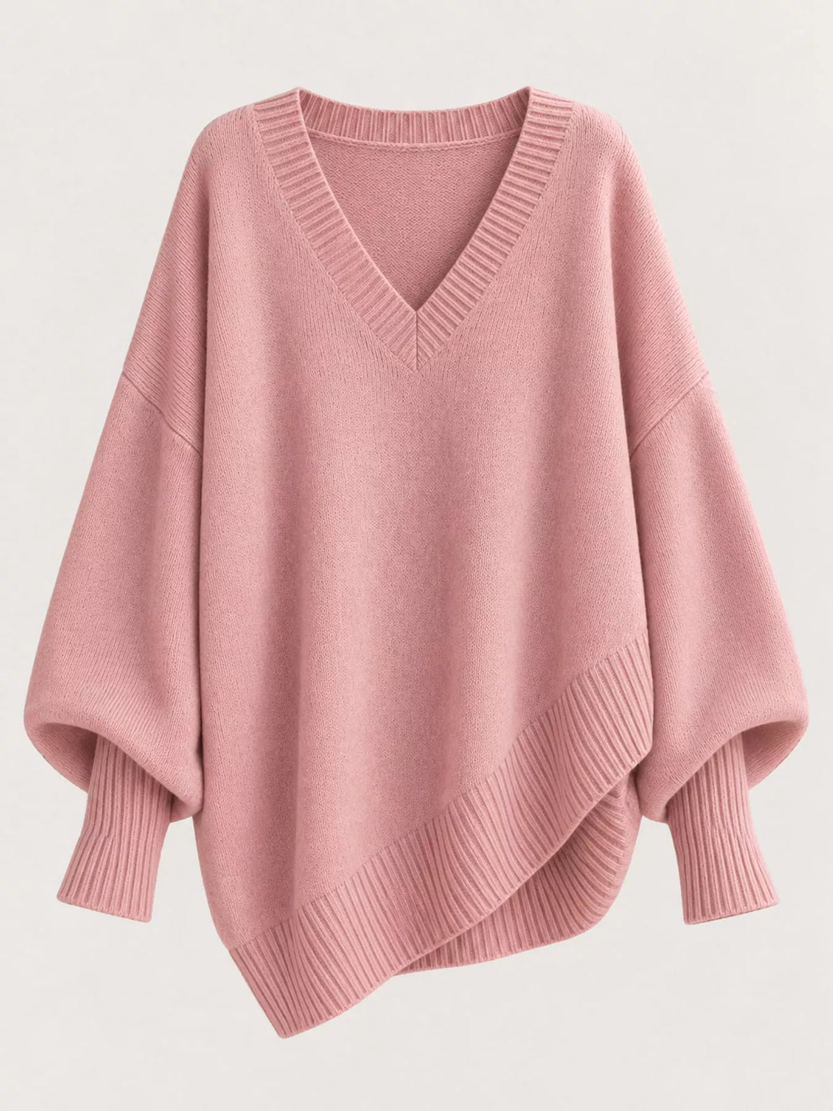 Full Size V-Neck Oversized Batwing Sleeve Sweater Plus Size