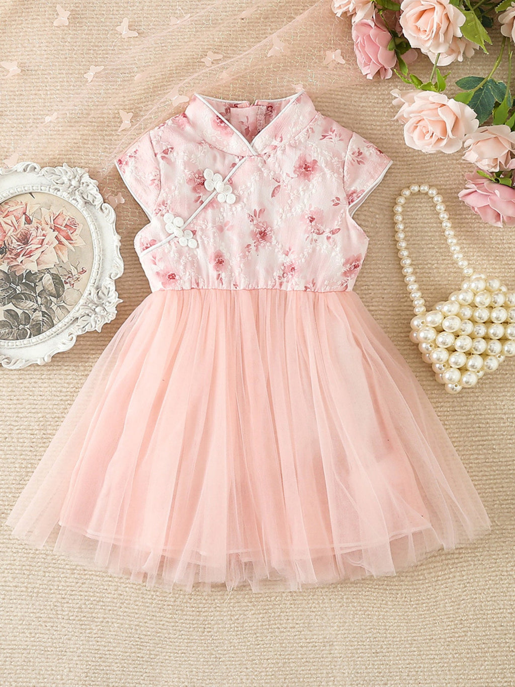 Children's Floral Cap Sleeve Tulle Dress