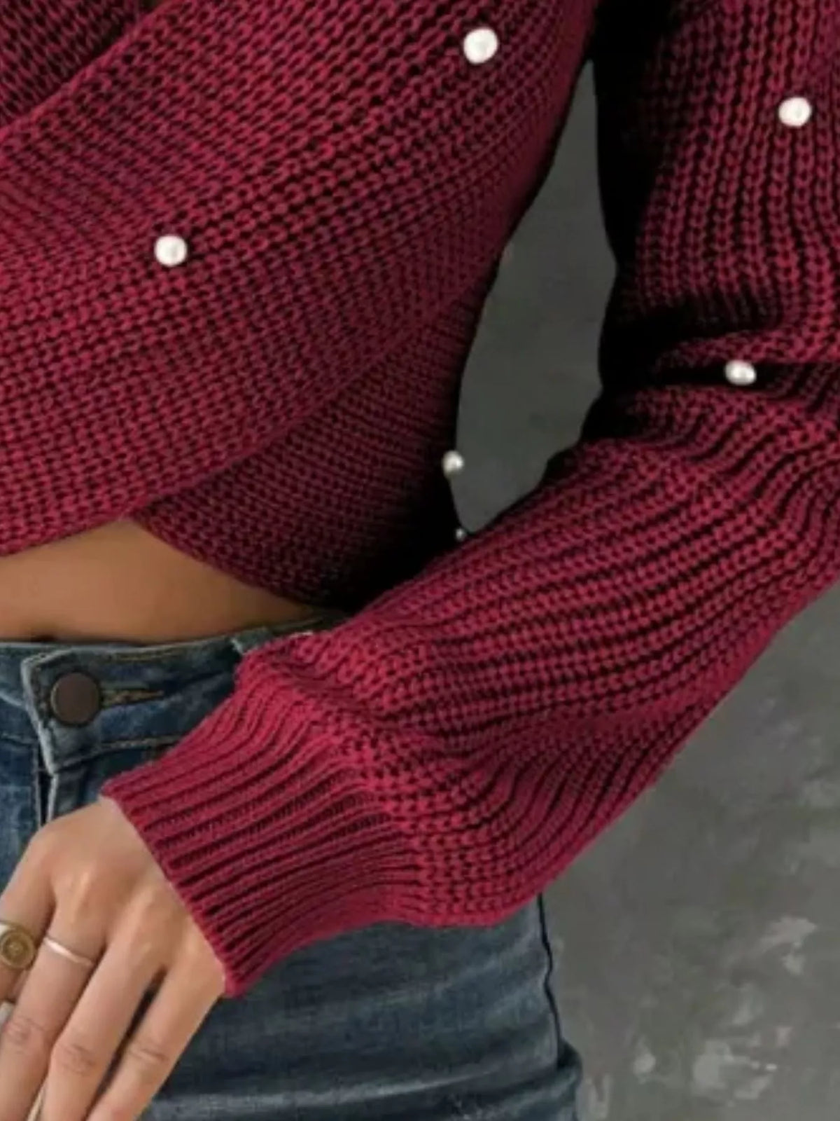 Pearl Detail Crisscross Front Sweater
