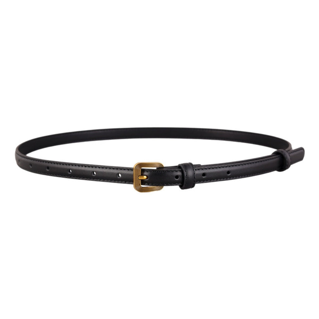 Leather Skinny Belt with Buckle