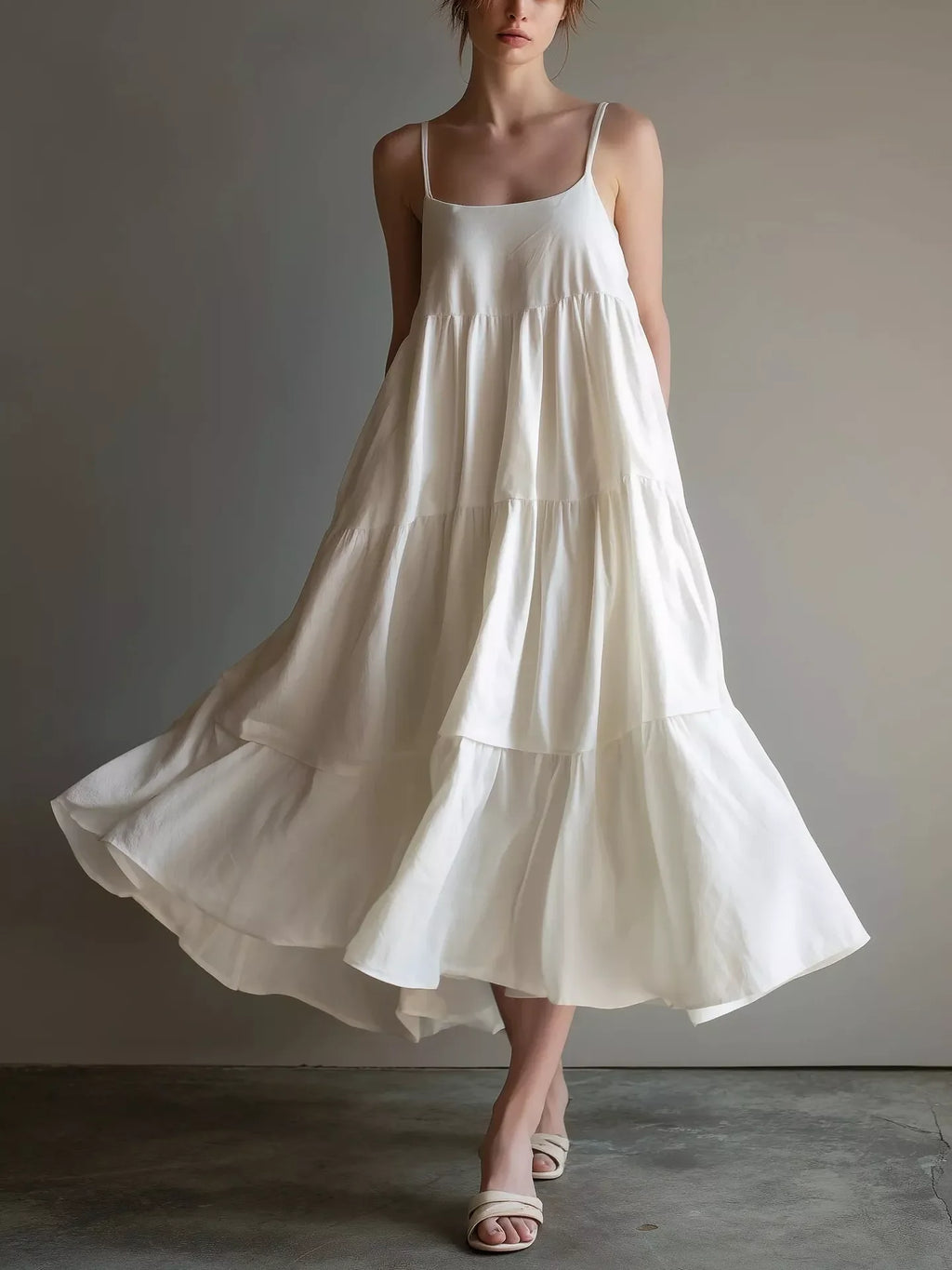 Tiered Spaghetti Strap Midi Dress