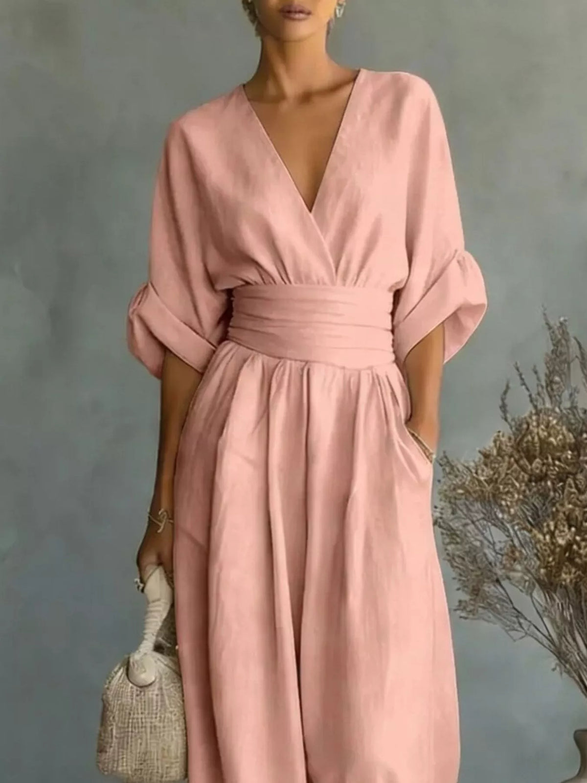 Full Size Half Sleeve Wide-Leg Jumpsuit Plus Size