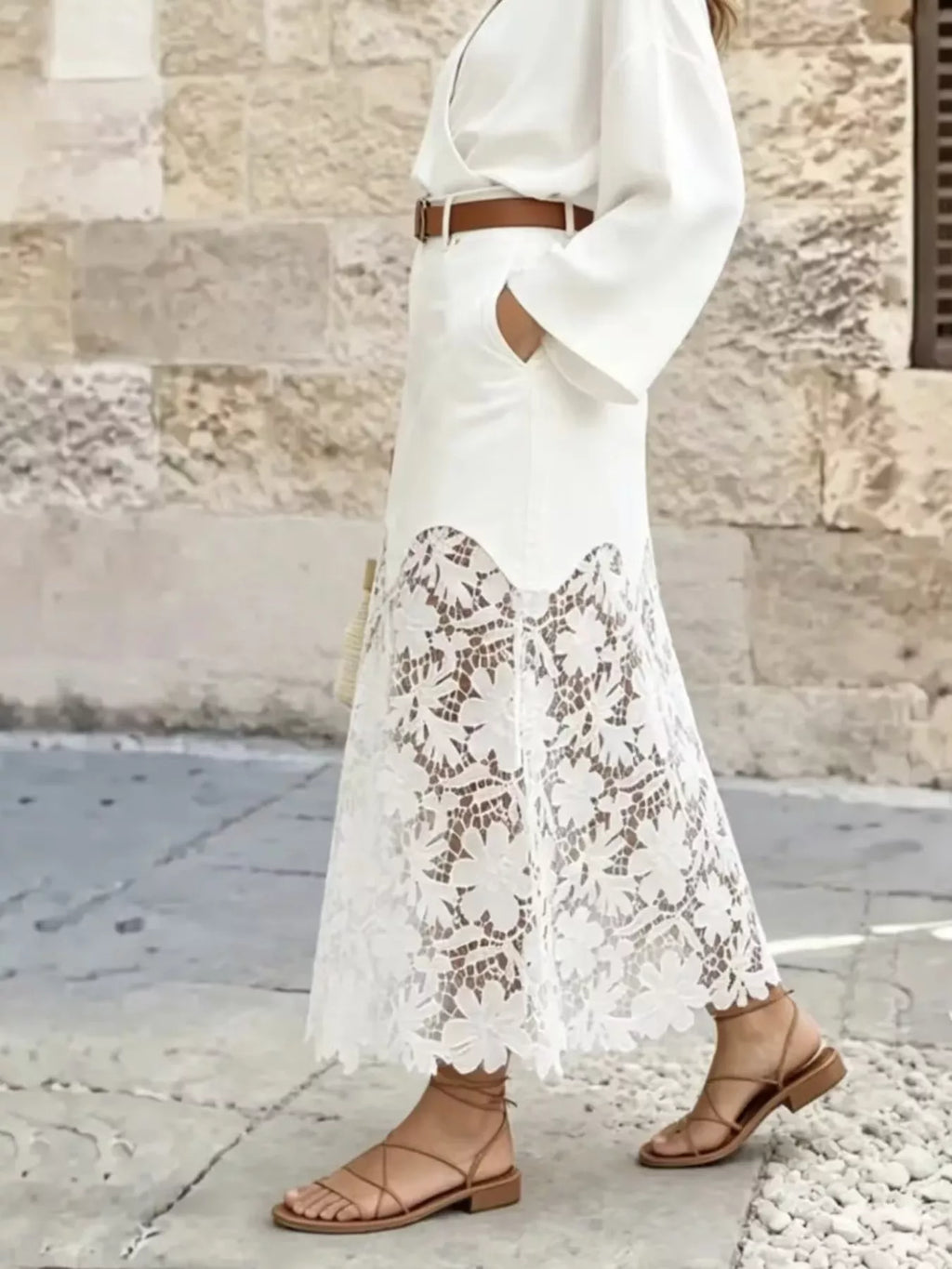 Lace Trimmed Slit Skirt