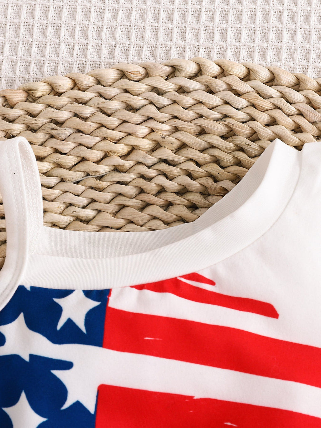 Children's American Flag Print Tank Top & Denim Skirt Set