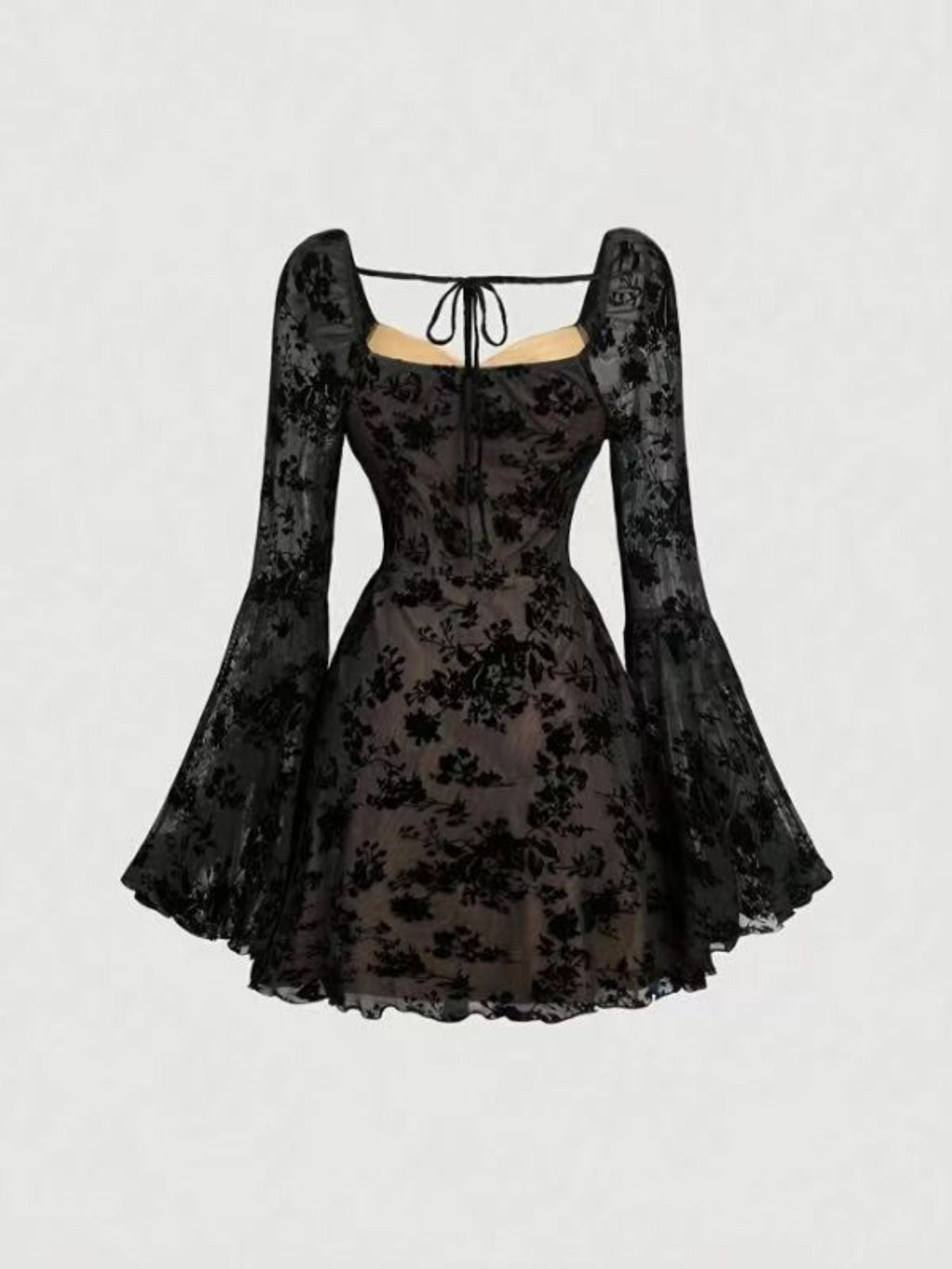 Sweetheart Neck Flared Sleeve Mini Dress