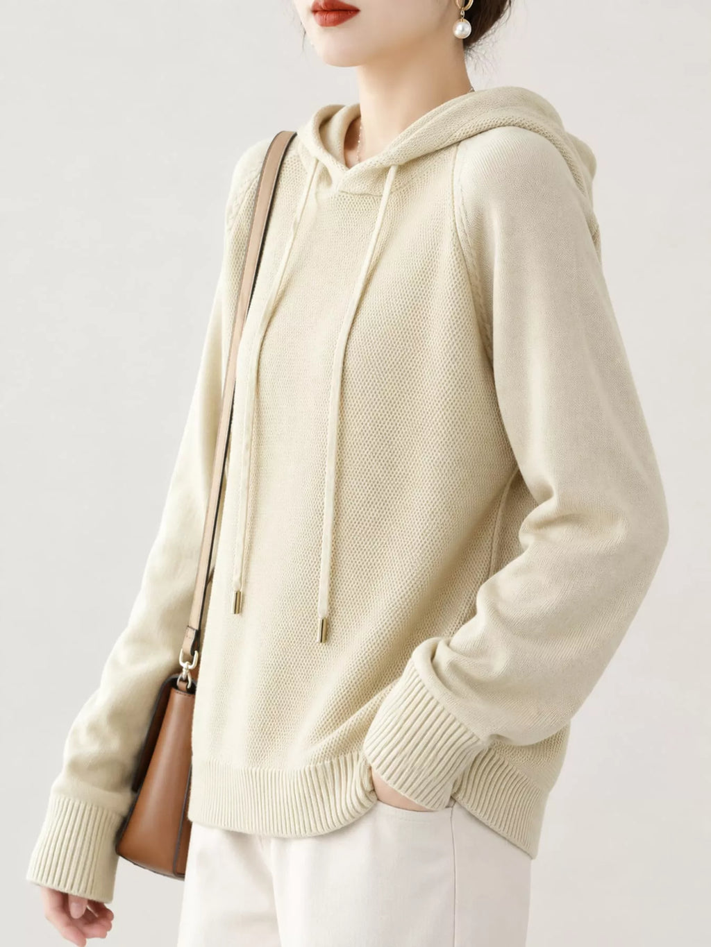 Drawstring Long Sleeve Hooded Knit Sweater