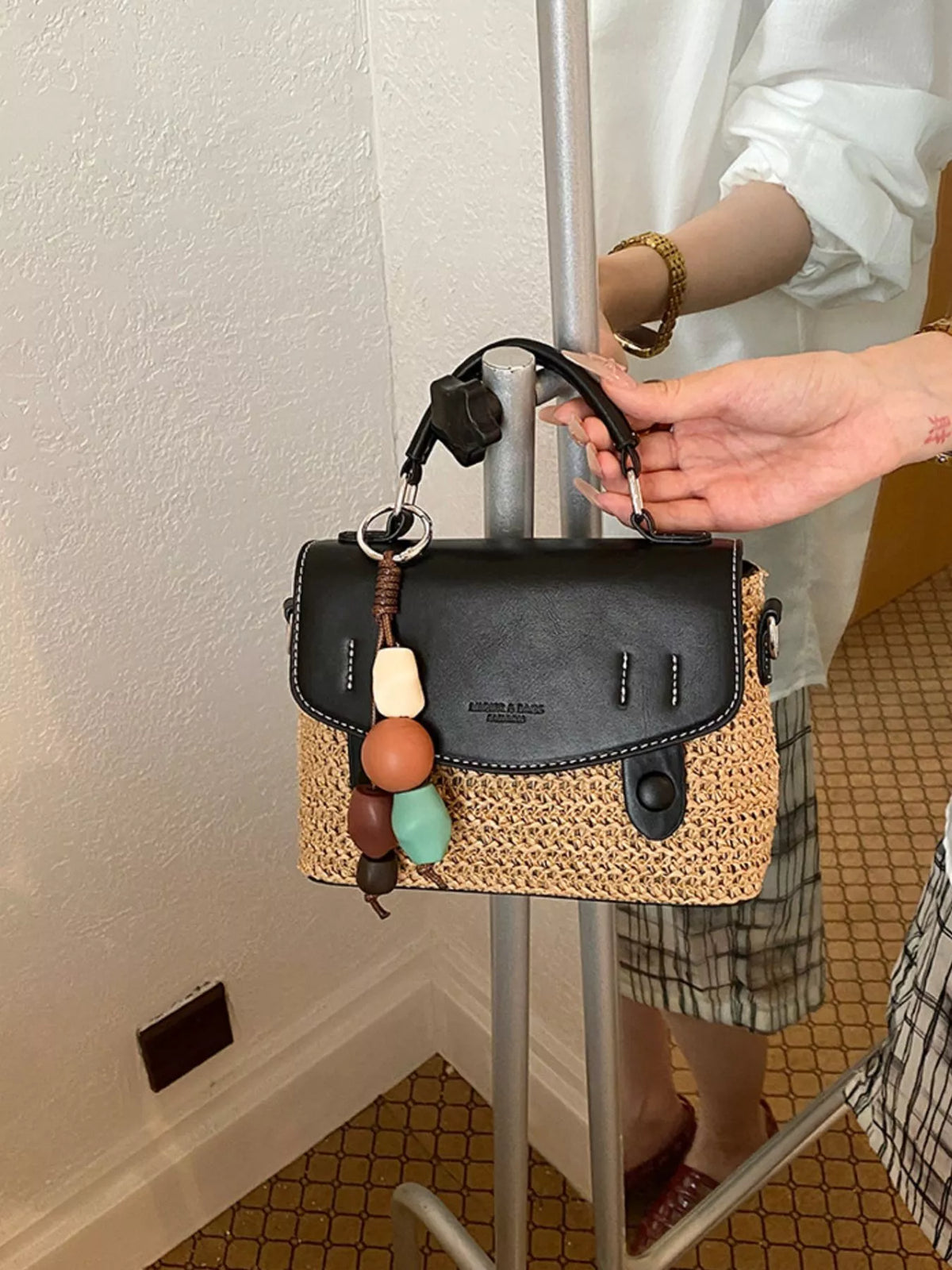 Two-Tone Woven Crossbody Bag