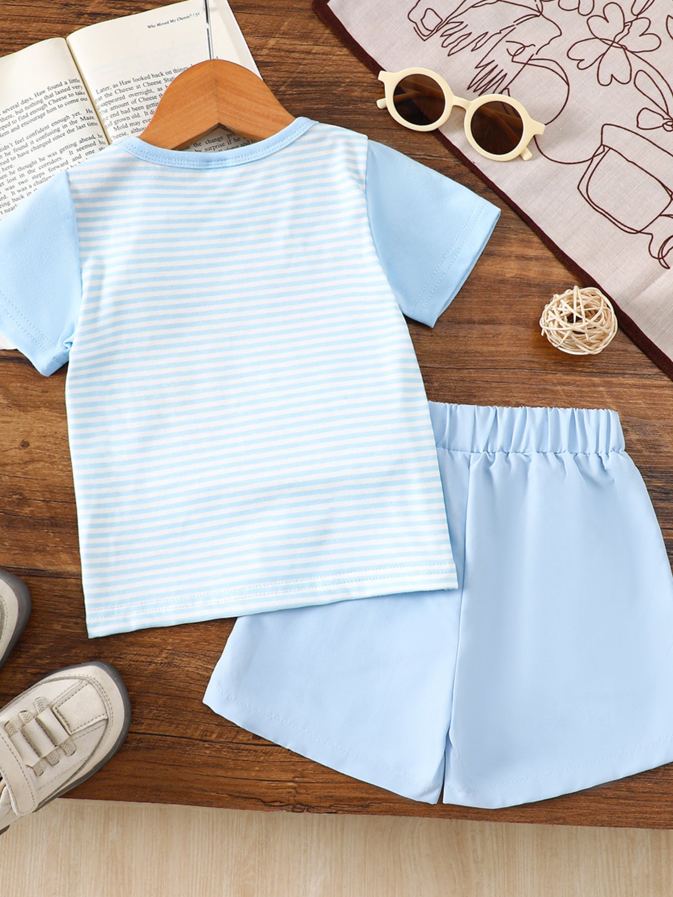 Children's Golf Embroidered Striped Tee and Shorts Set