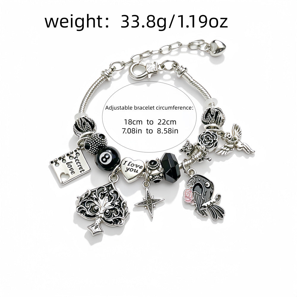Black Spade Raven Beaded Bracelet